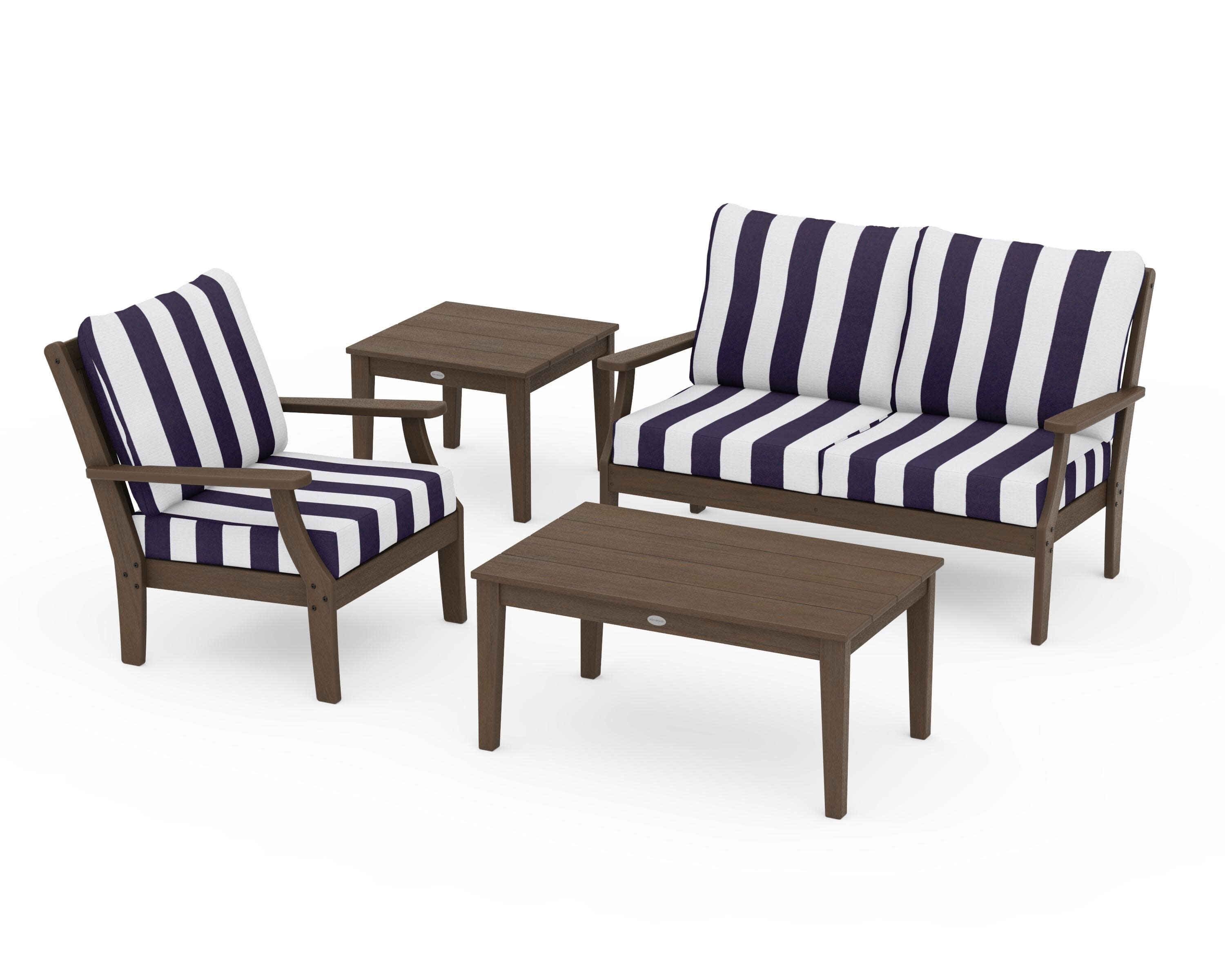 Braxton 4-Piece Deep Seating Set in Kona / Cabana Stripe Navy