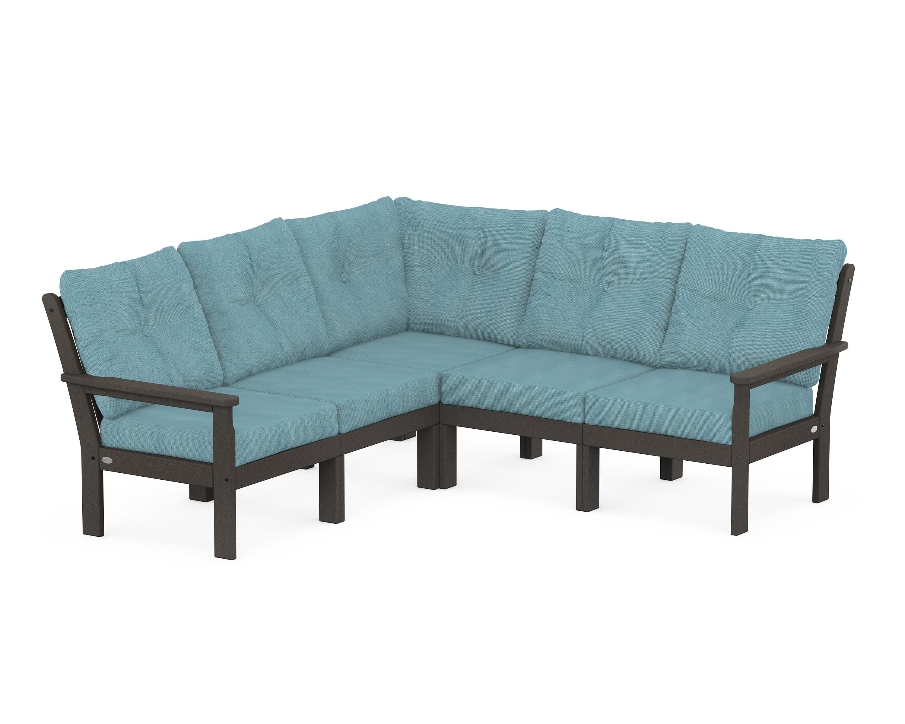 Vineyard 5-Piece Sectional in Vintage Coffee / Lattice Sky Blue