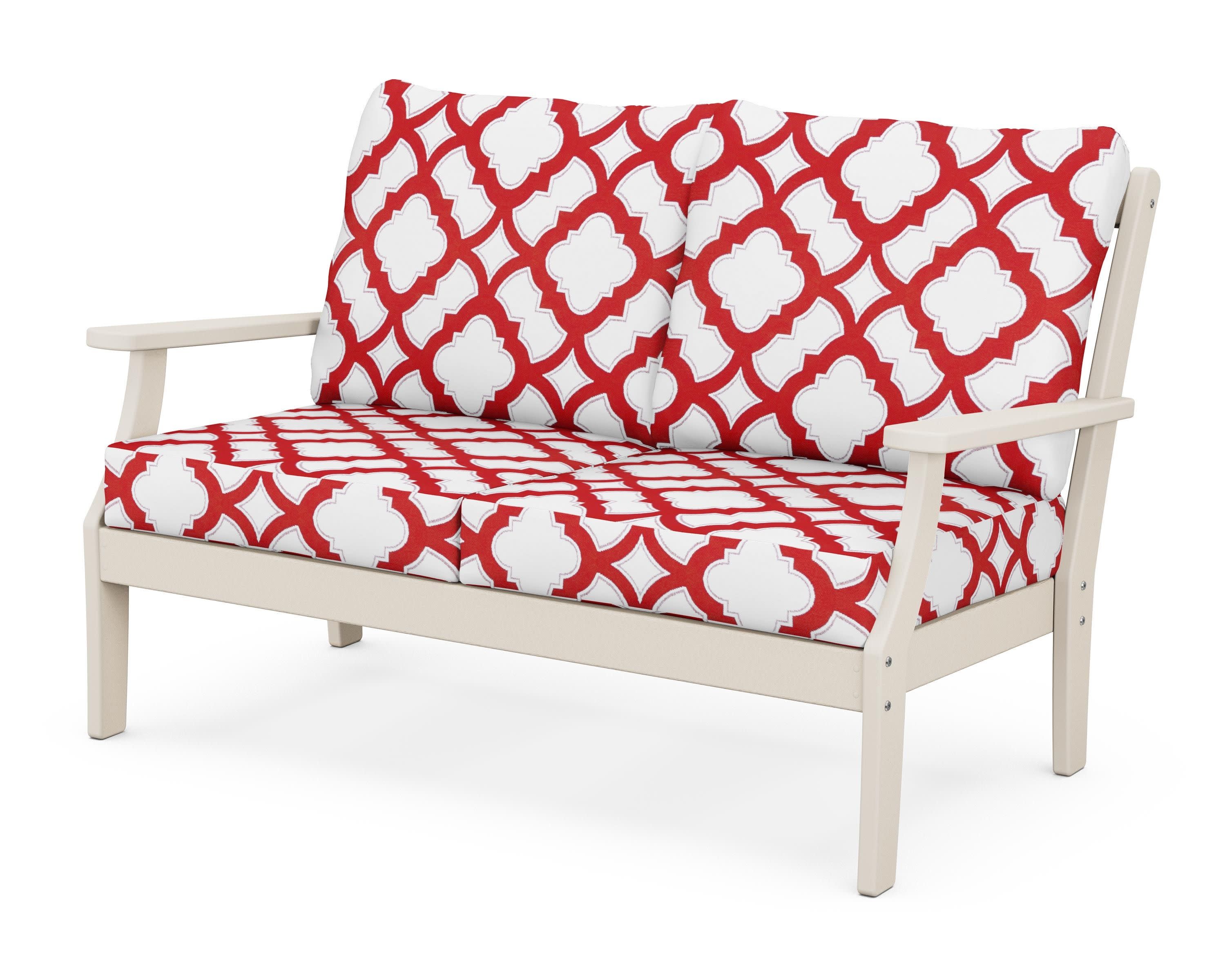Braxton Deep Seating Loveseat in Sand / Trellis Crimson