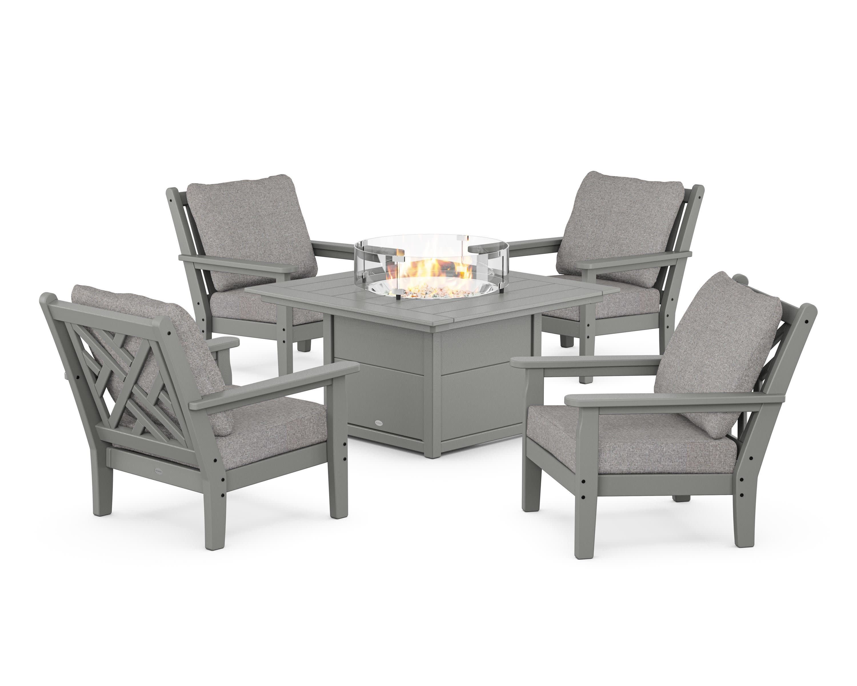 Chippendale 5-Piece Deep Seating Set with Fire Pit Table in Slate Grey / Grey Mist