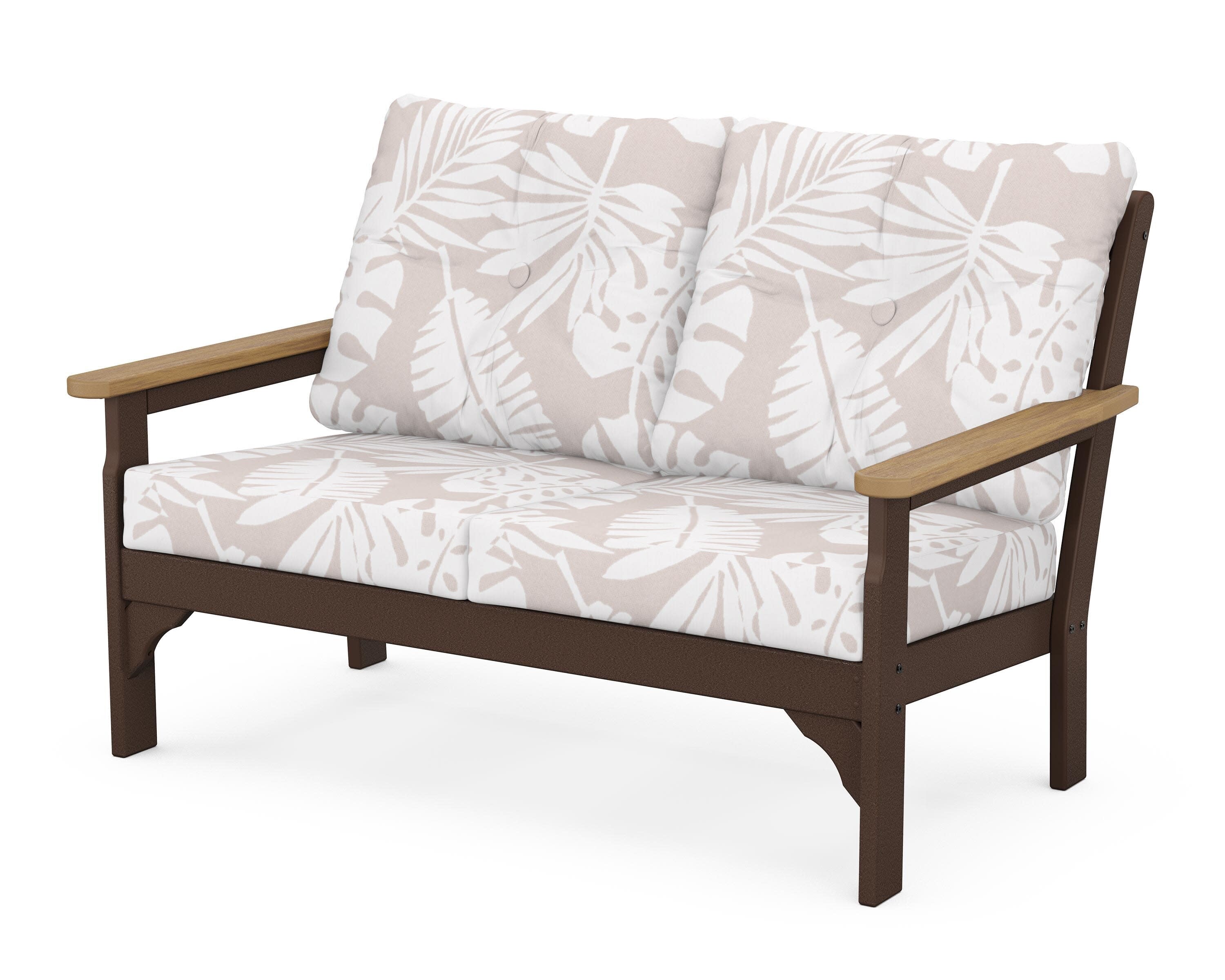 Vineyard Deep Seating Loveseat in Mahogany / Natural / Leaf Dune Burlap