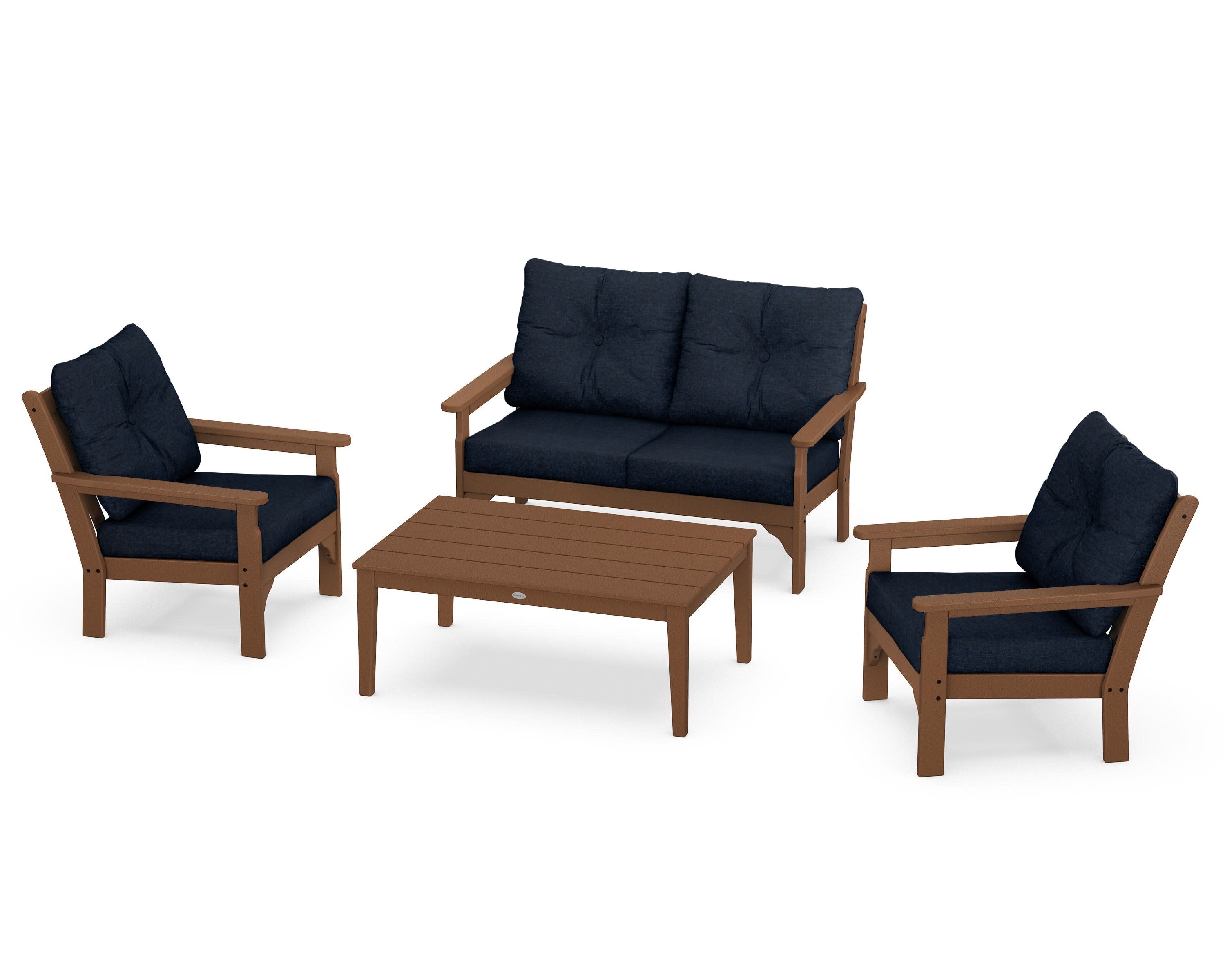 Vineyard 4-Piece Deep Seating Set in Teak / Marine Indigo