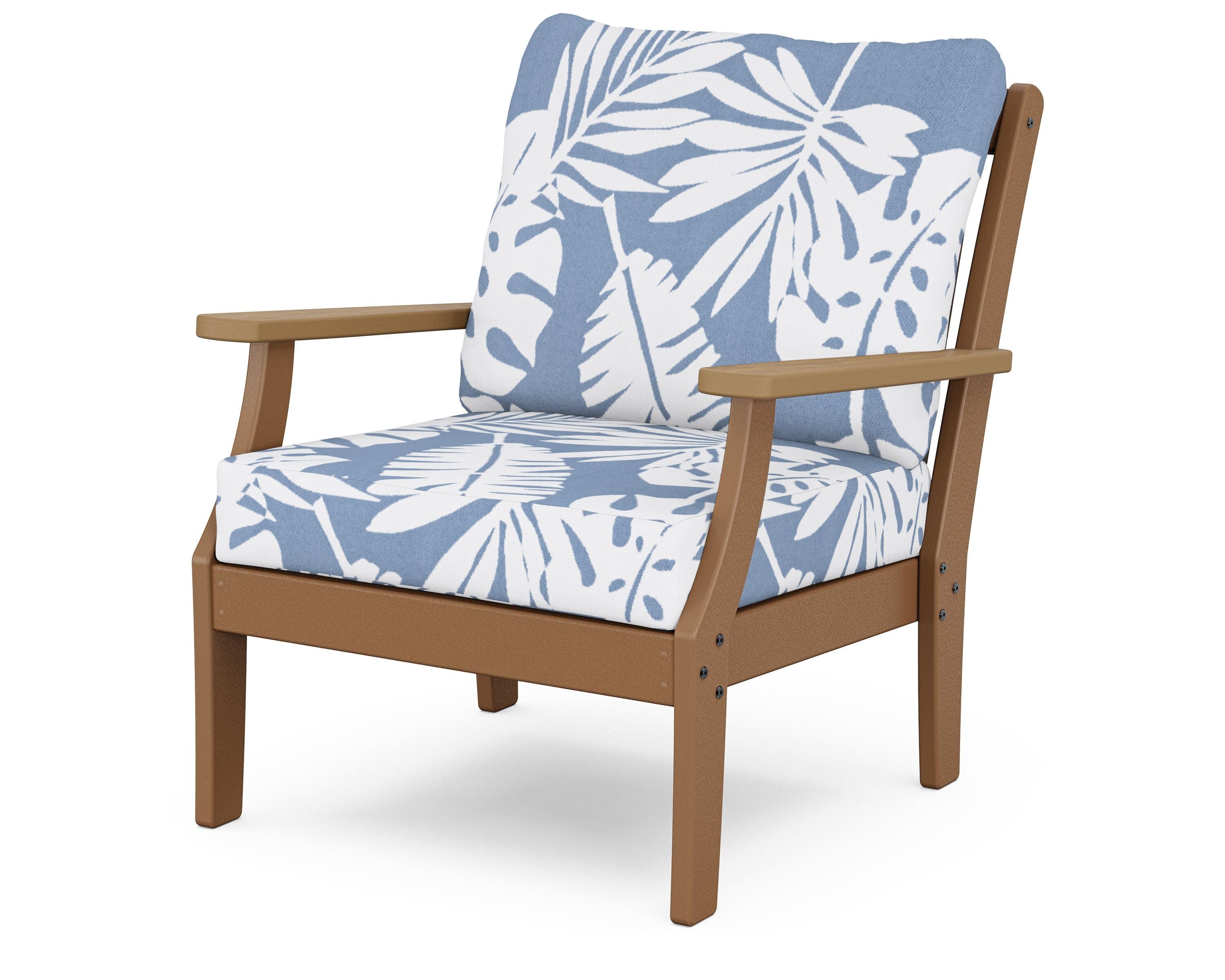 Braxton Deep Seating Chair in Teak / Natural / Leaf Sky Blue