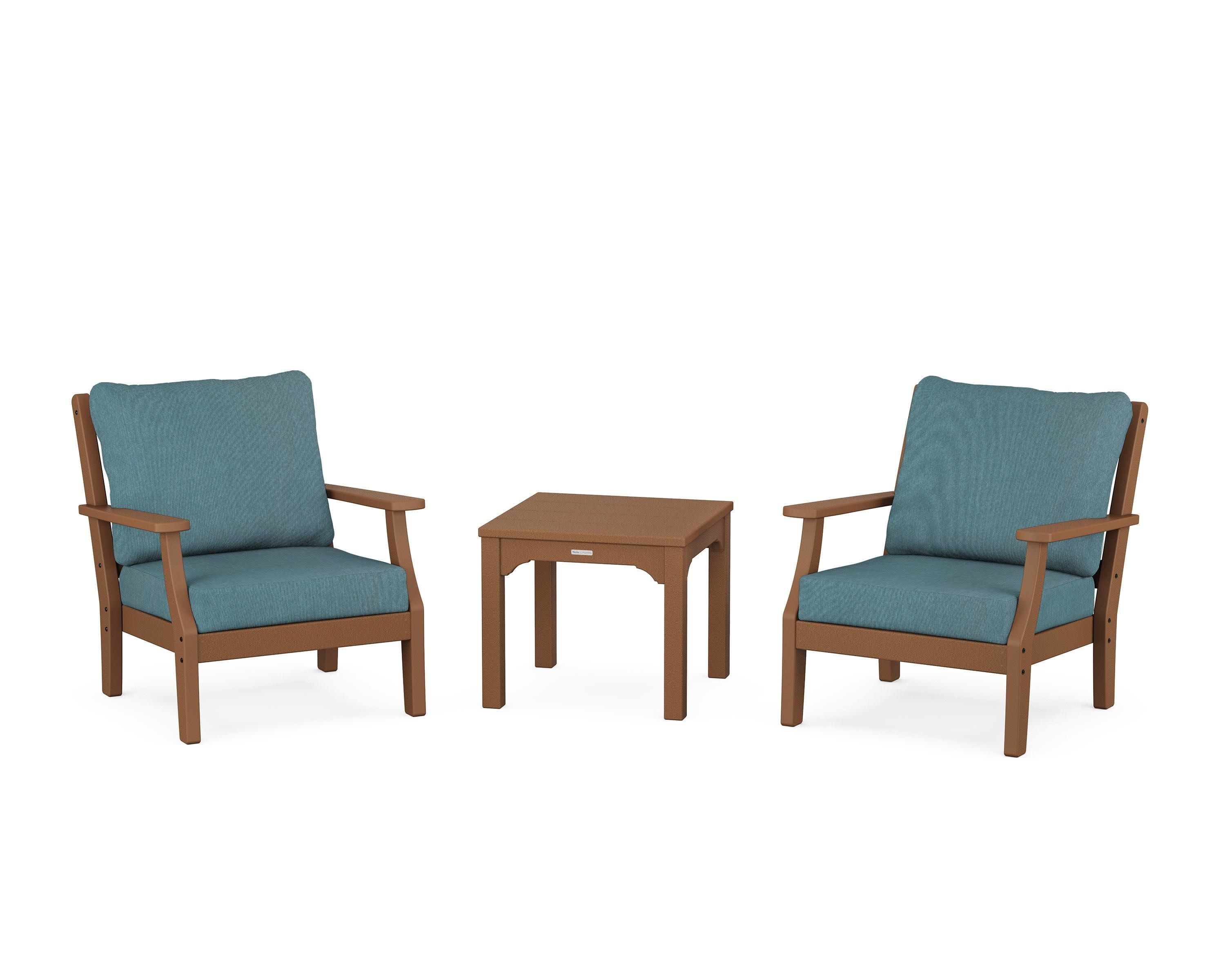 Chinoiserie 3-Piece Deep Seating Set in Teak / Ocean Teal