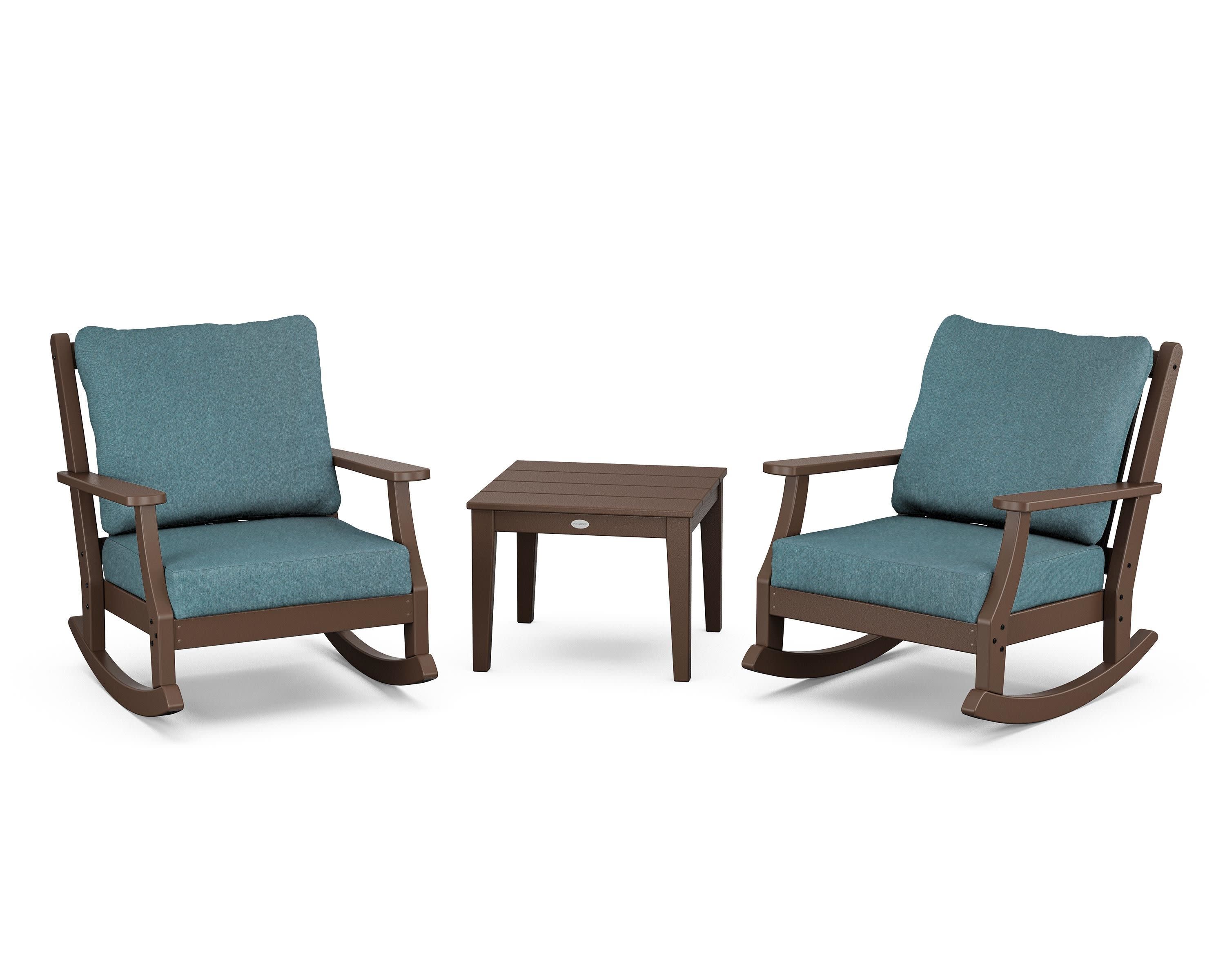 Wovendale 3-Piece Deep Seating Rocker Set in Mahogany / Ocean Teal