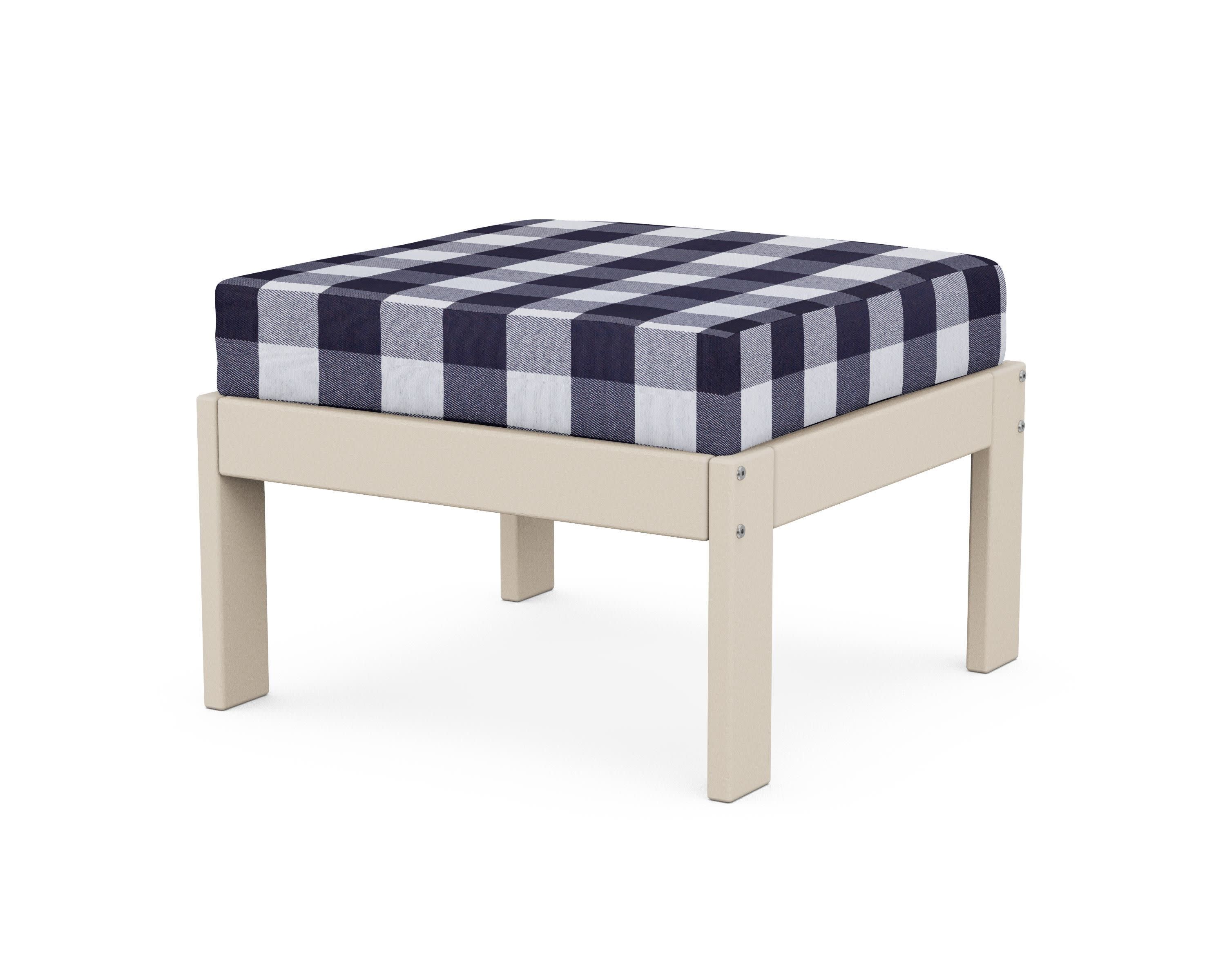 Vineyard Modular Ottoman in Sand / Buffalo Plaid Navy