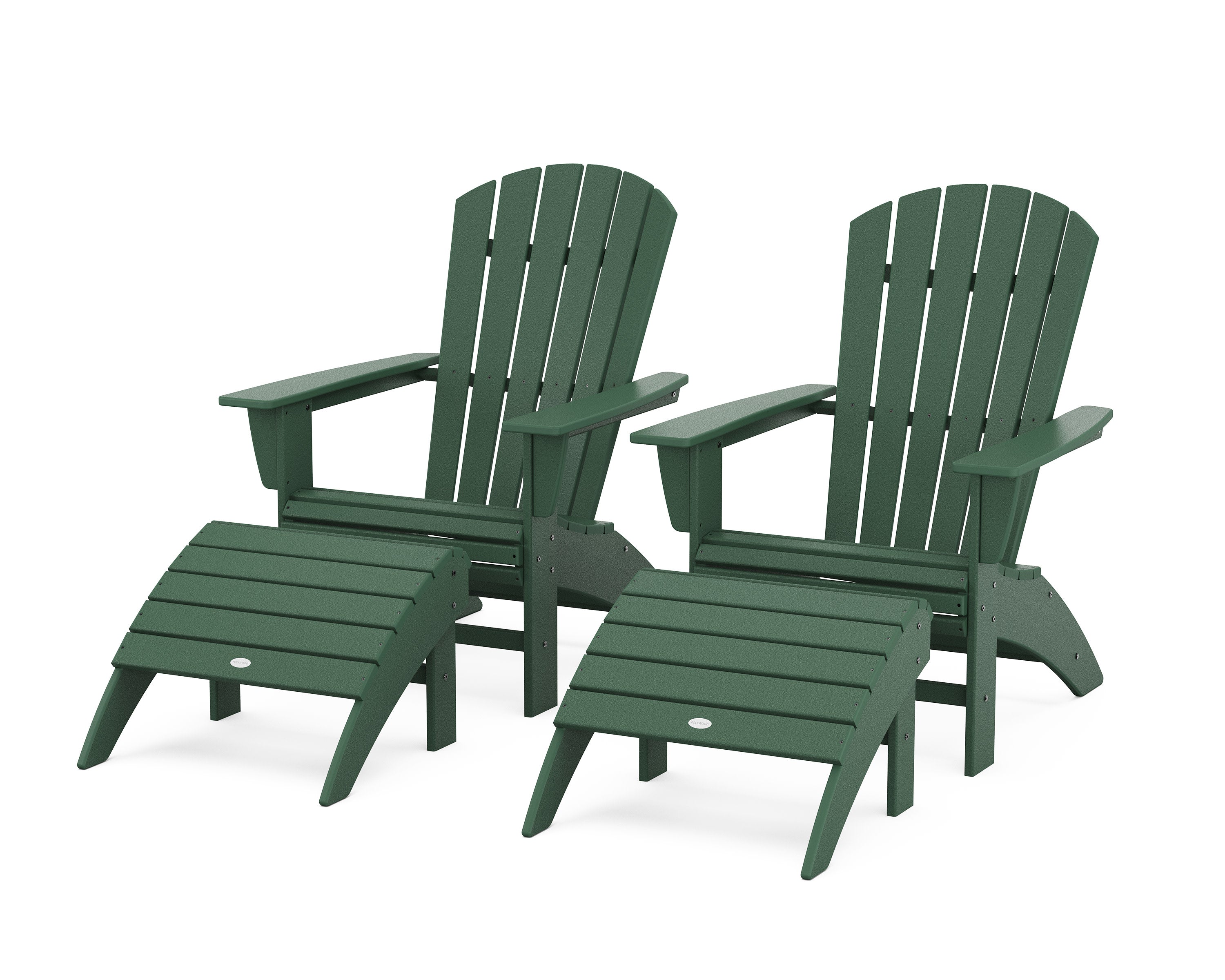 Nautical Curveback Adirondack Chair 4-Piece Set with Ottomans in Green