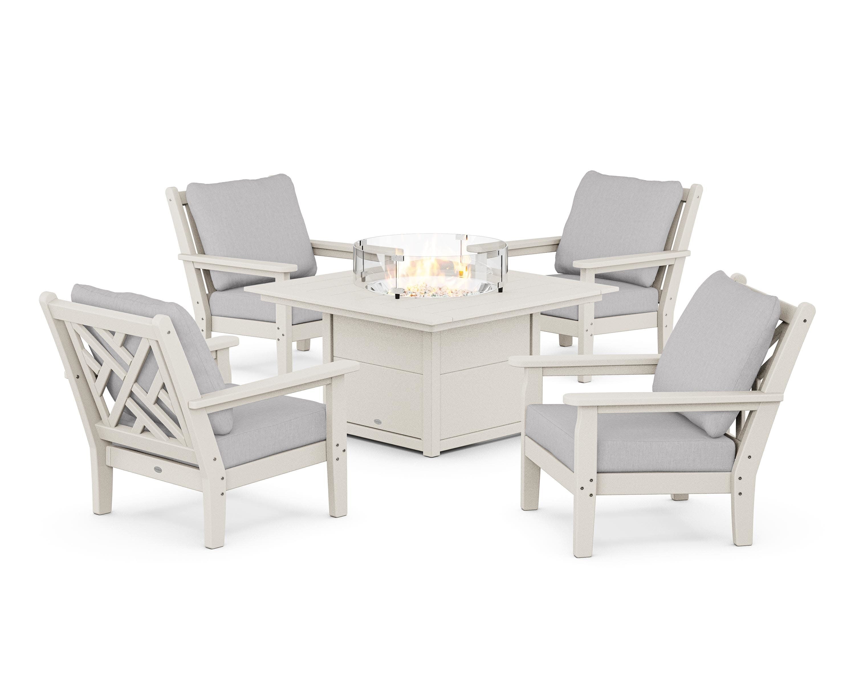 Chippendale 5-Piece Deep Seating Set with Fire Pit Table in Sand / Granite