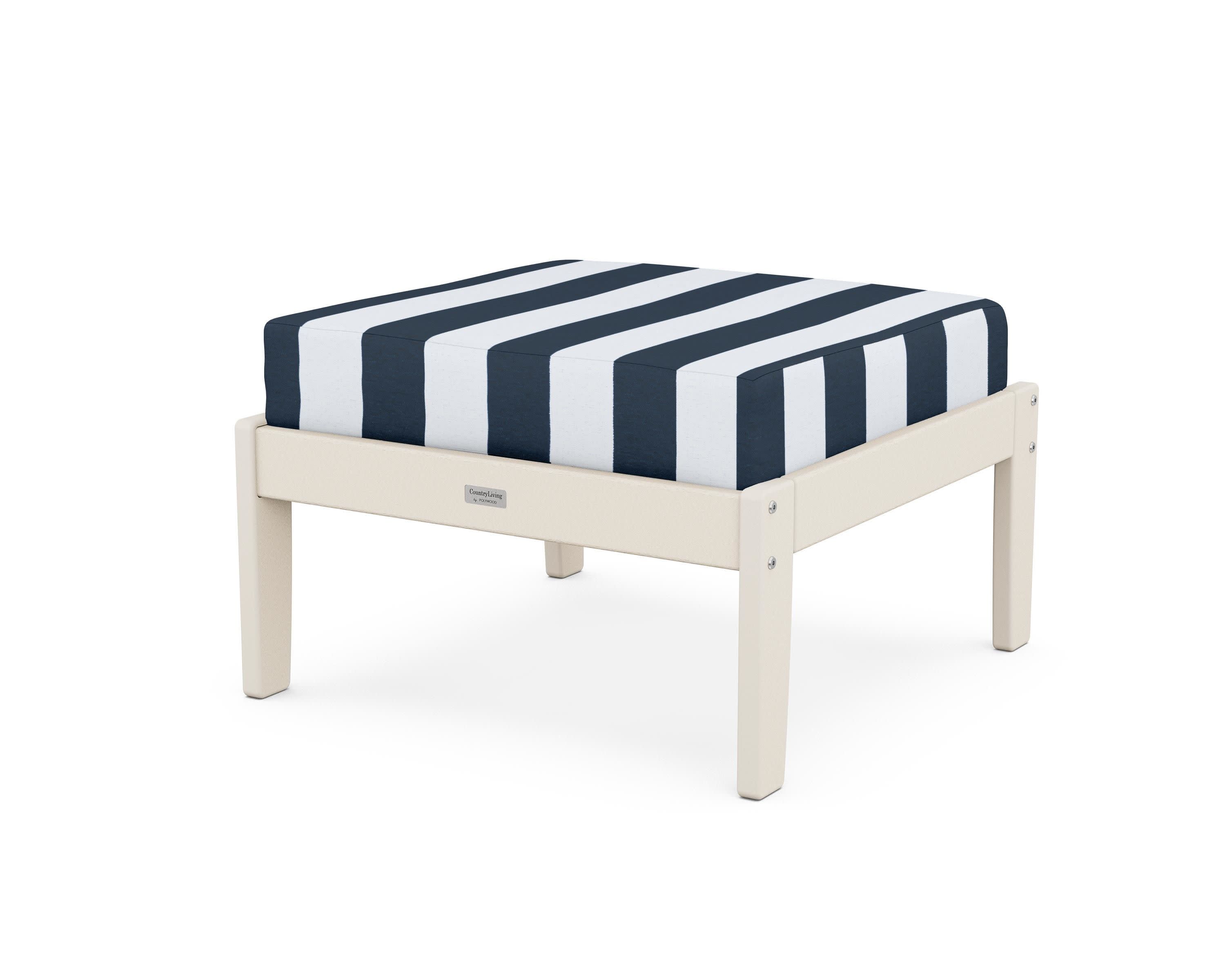 Cottage Deep Seating Ottoman in Sand / Cabana Stripe Marine Indigo