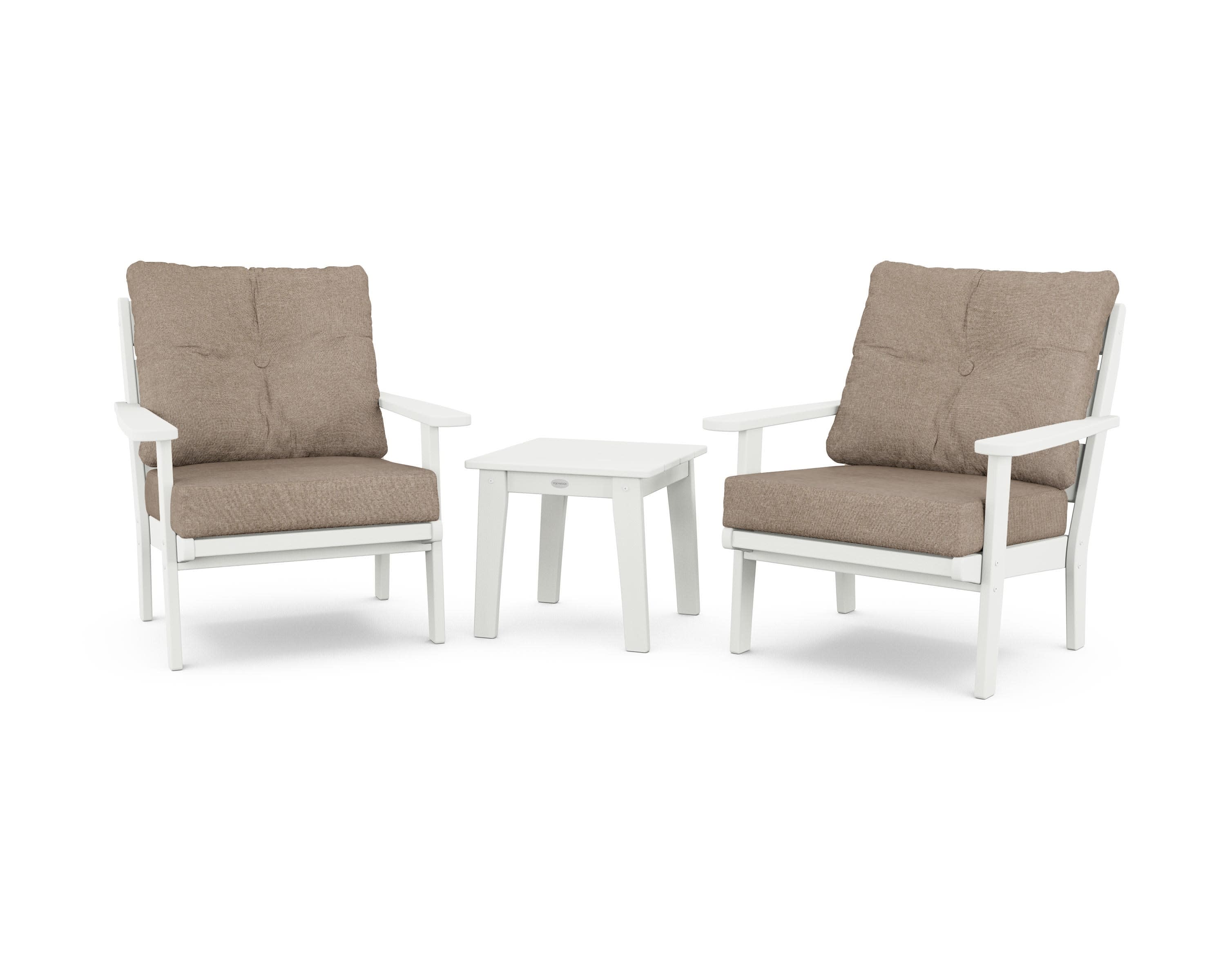 Lakeside 3-Piece Deep Seating Chair Set in Vintage White / Spiced Burlap
