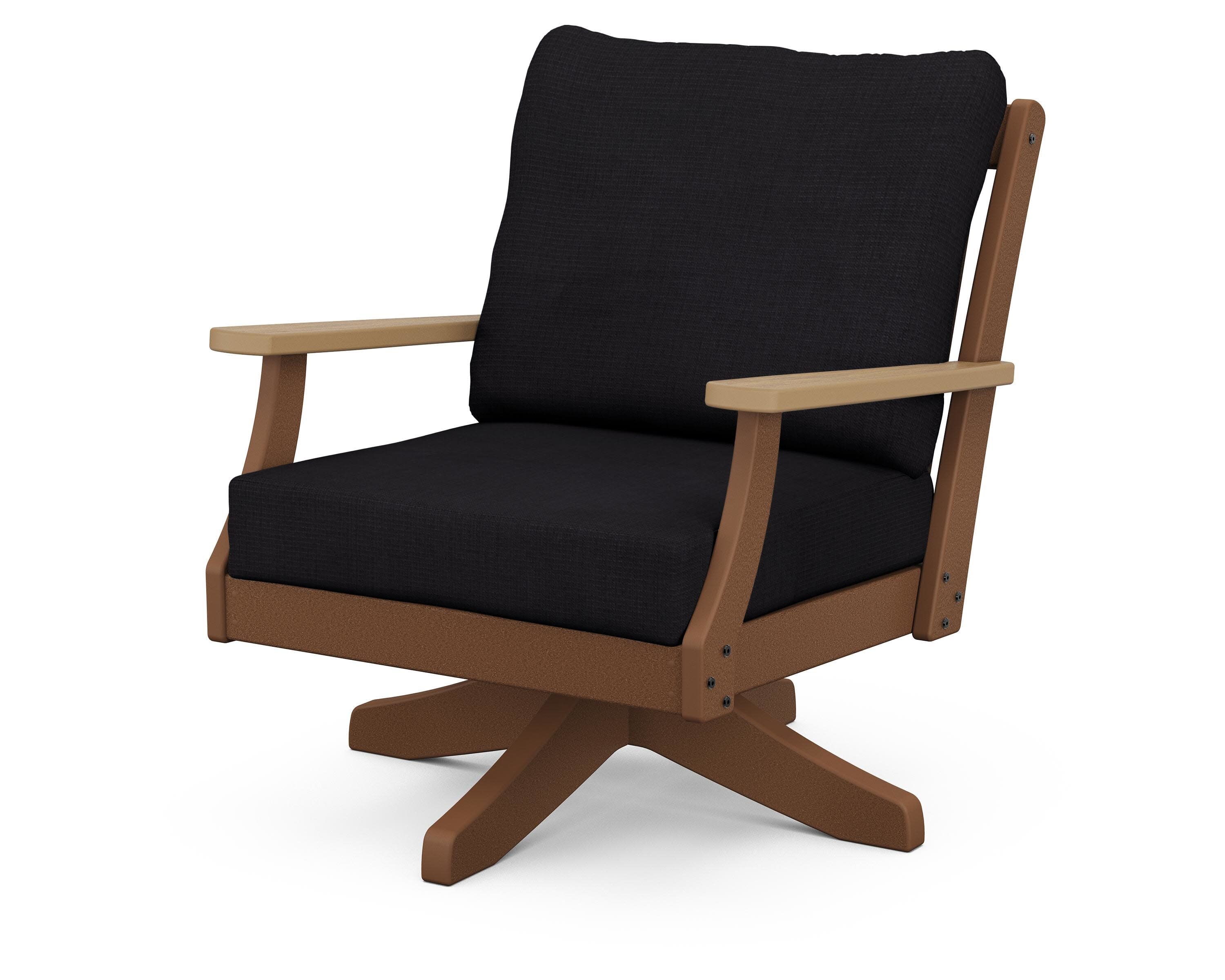 Braxton Deep Seating Swivel Chair in Teak / Natural / Midnight Linen