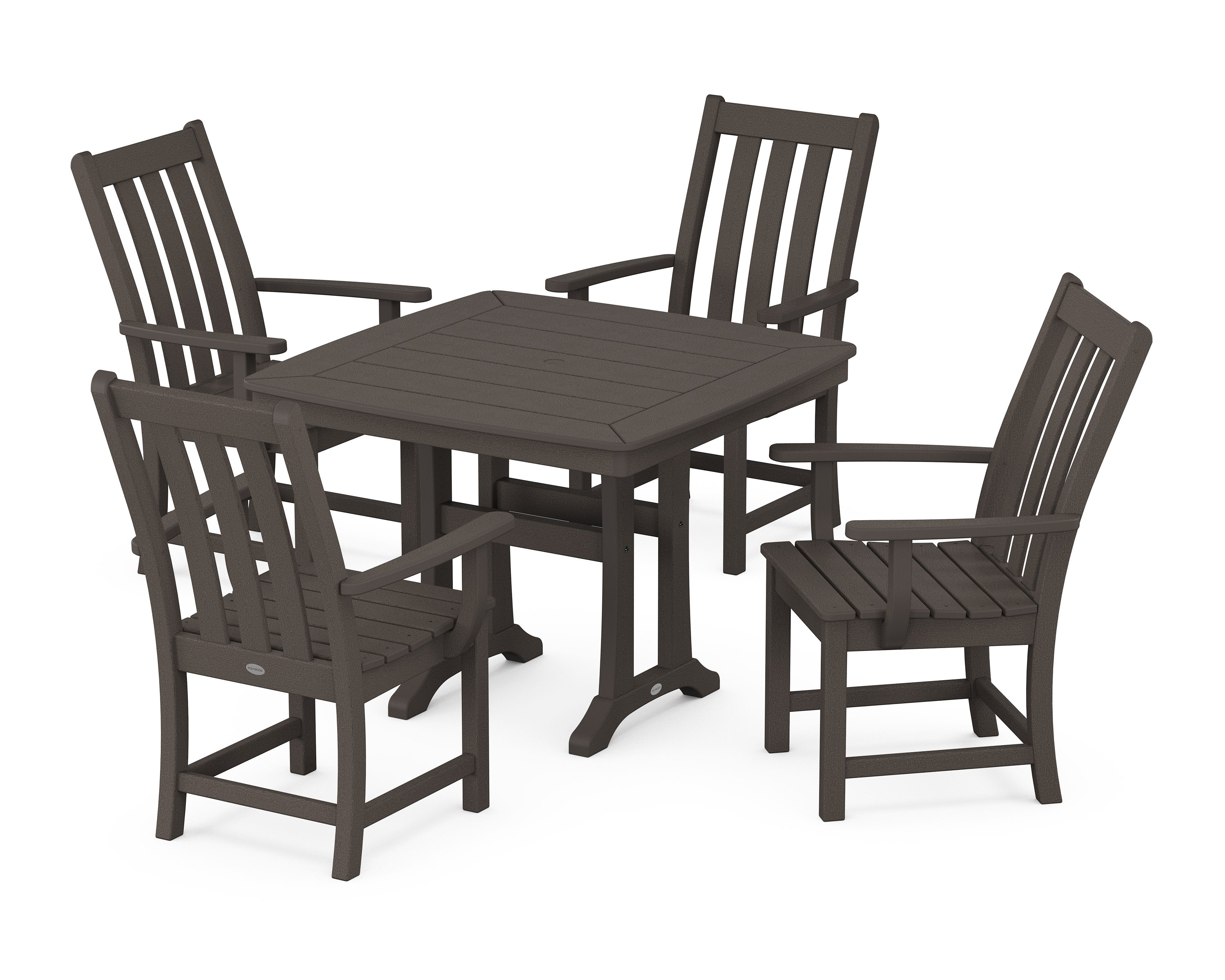 Vineyard 5-Piece Dining Set with Trestle Legs in Vintage Coffee