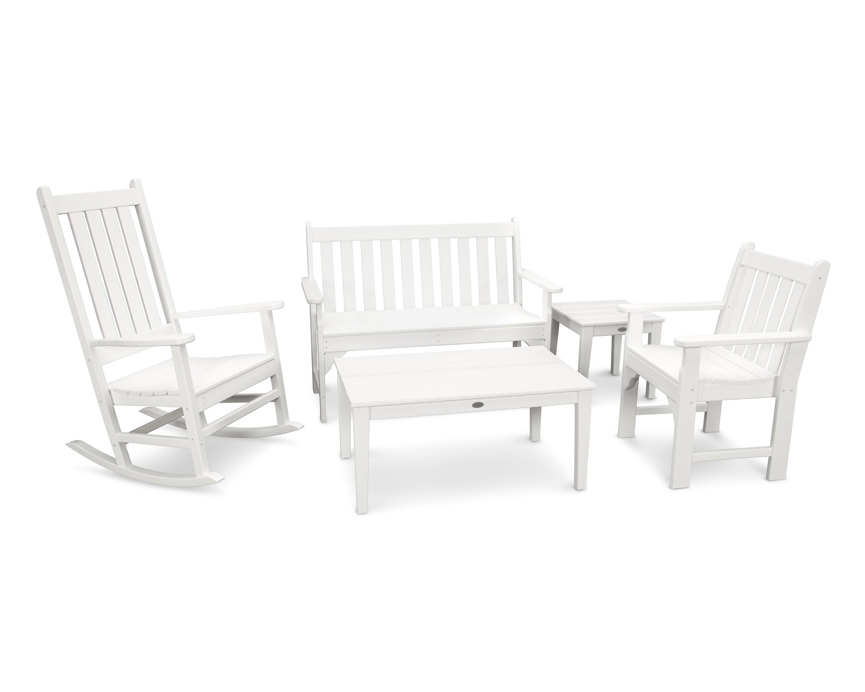 Vineyard 5-Piece Bench & Rocking Chair Set in Vintage White