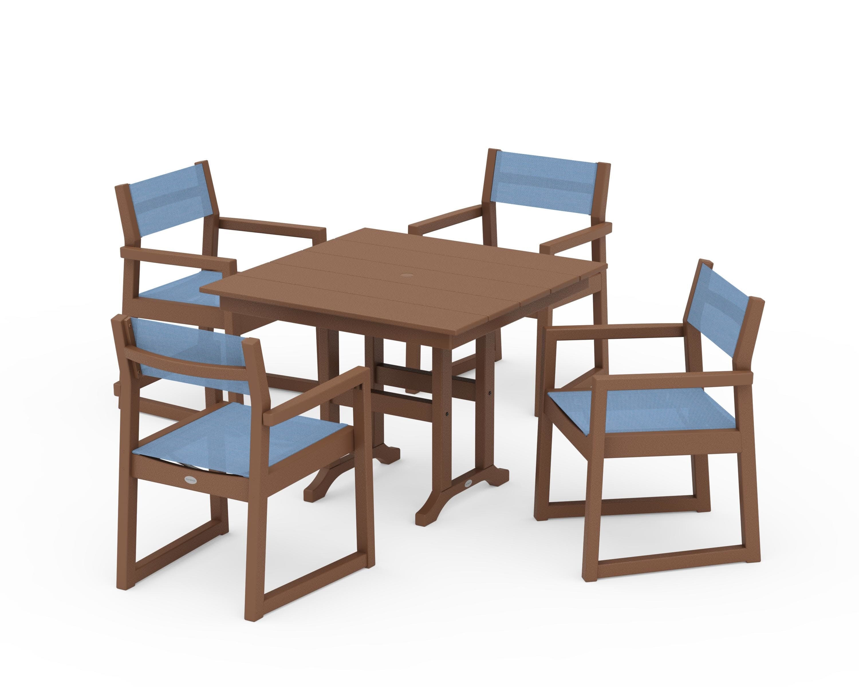 EDGE Sling Arm Chair 5-Piece Farmhouse Dining Set in Teak / Poolside Sling
