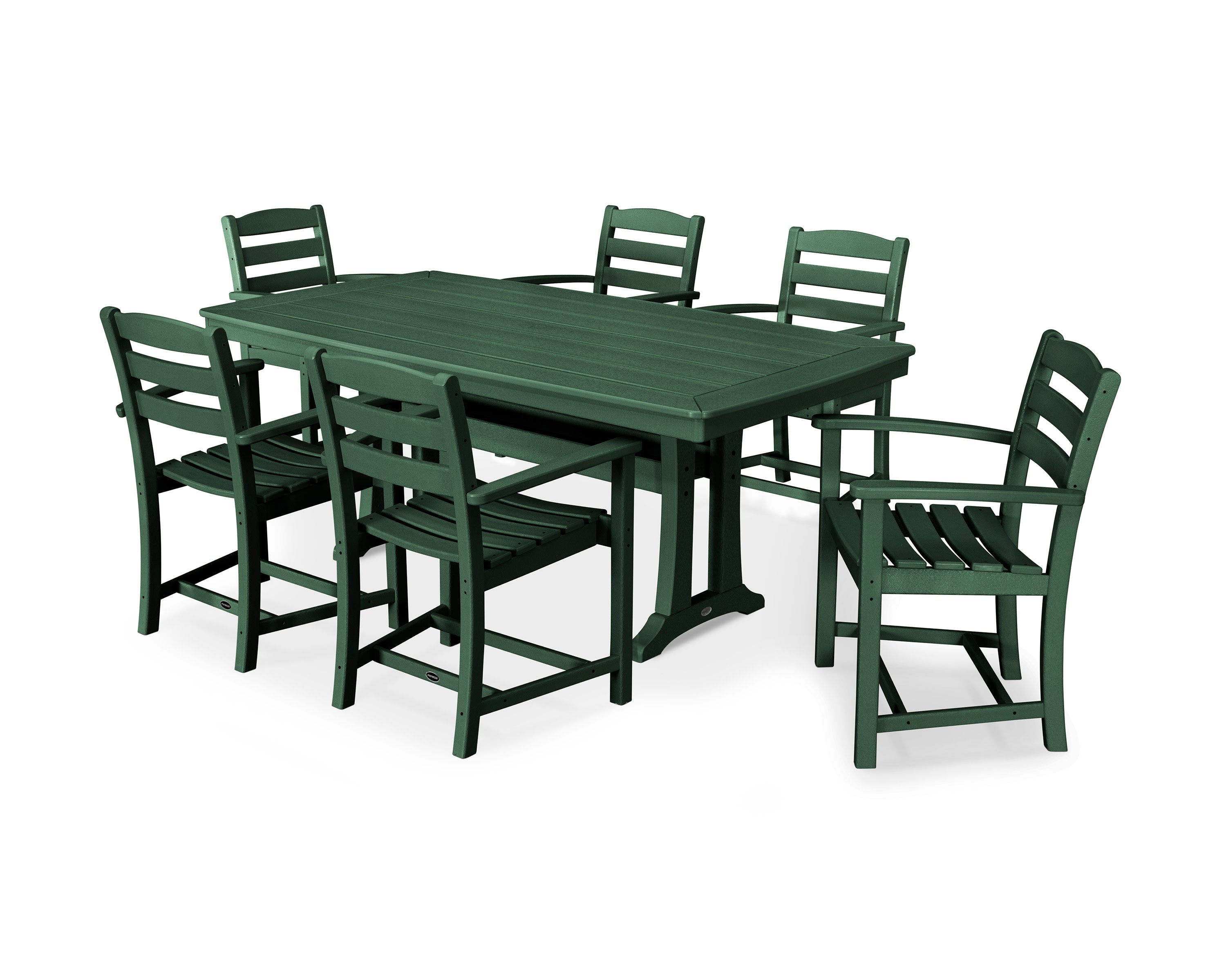 La Casa Caf 7-Piece Arm Chair Dining Set with Trestle Legs in Green