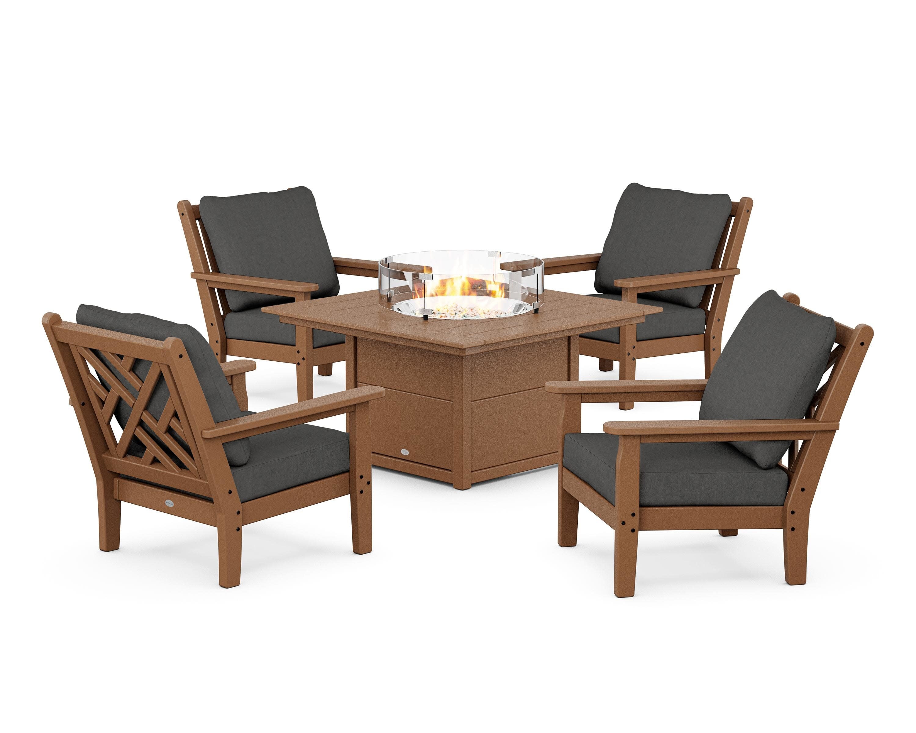 Chippendale 5-Piece Deep Seating Set with Fire Pit Table in Teak / Spectrum Carbon