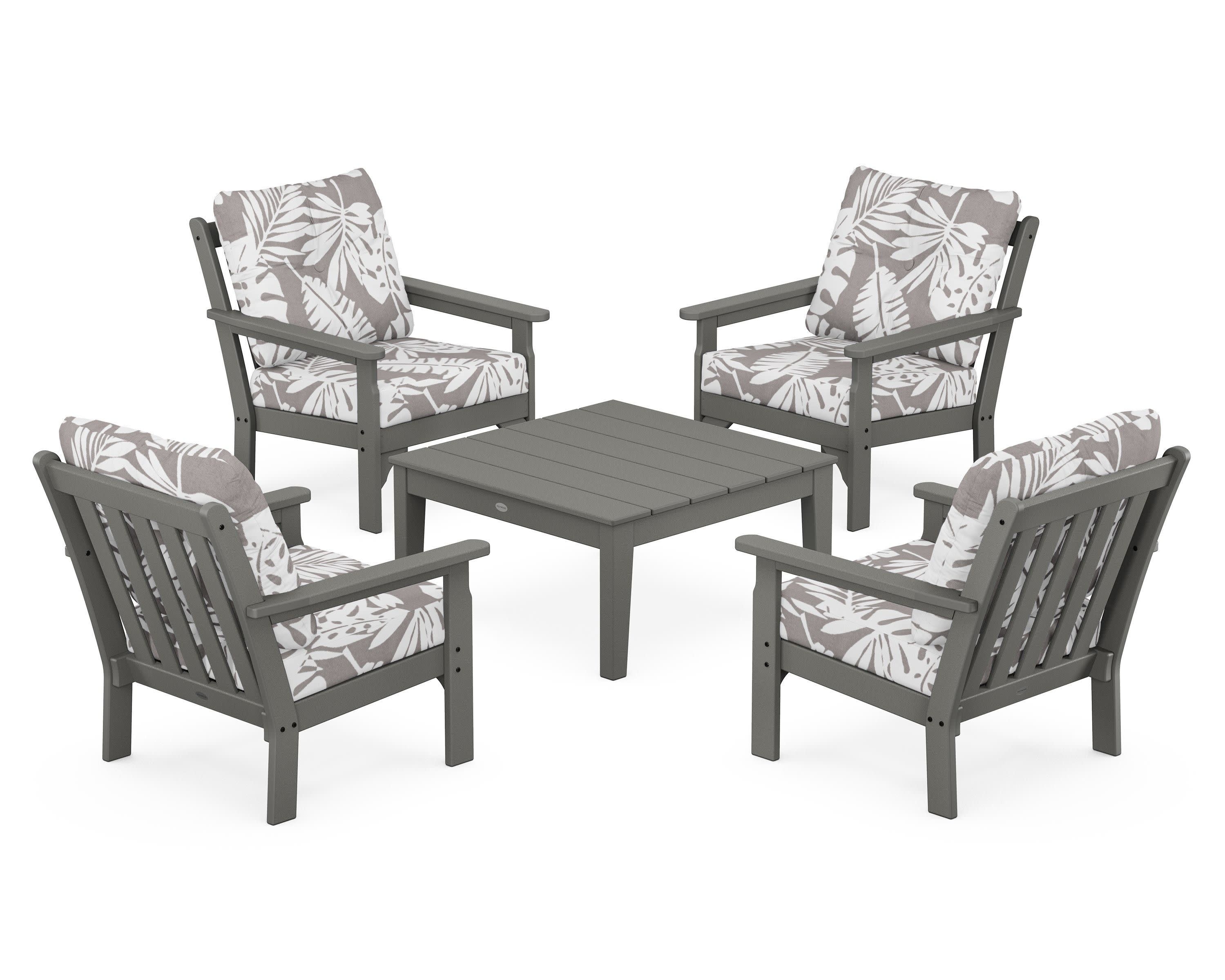 Vineyard 5-Piece Deep Seating Conversation Set in Slate Grey / Leaf Grey Mist