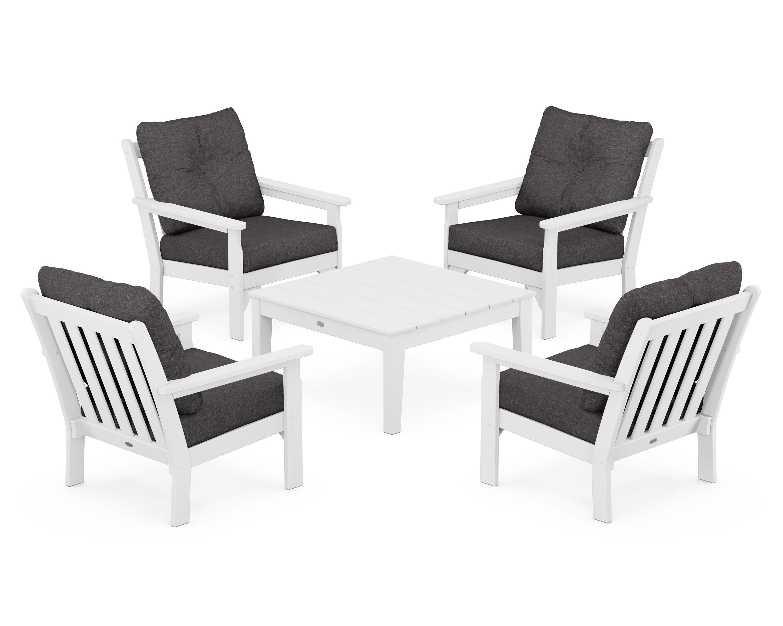 Vineyard 5-Piece Deep Seating Conversation Set in White / Ash Charcoal