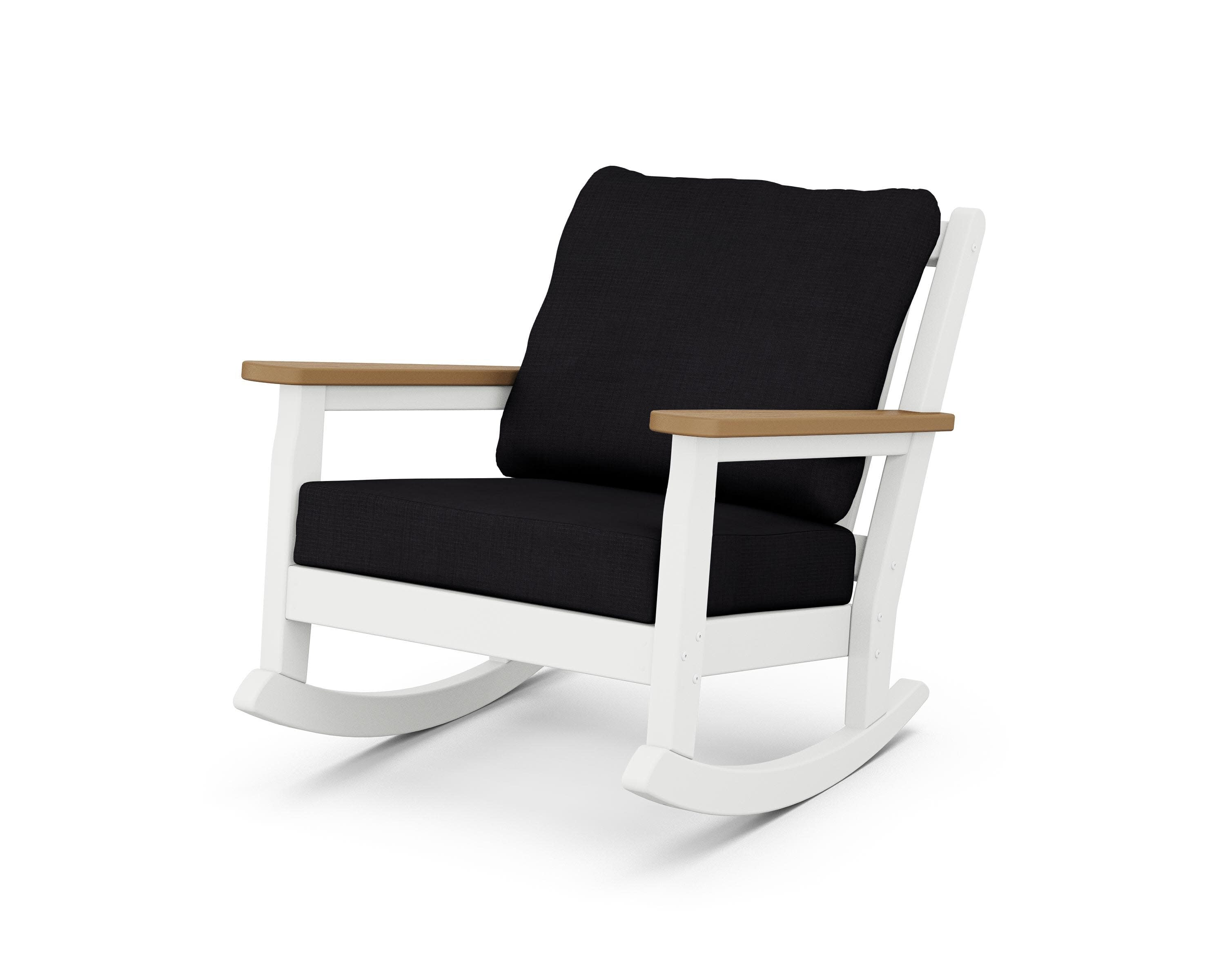 Chippendale Deep Seating Rocking Chair in White / Natural / Midnight Linen