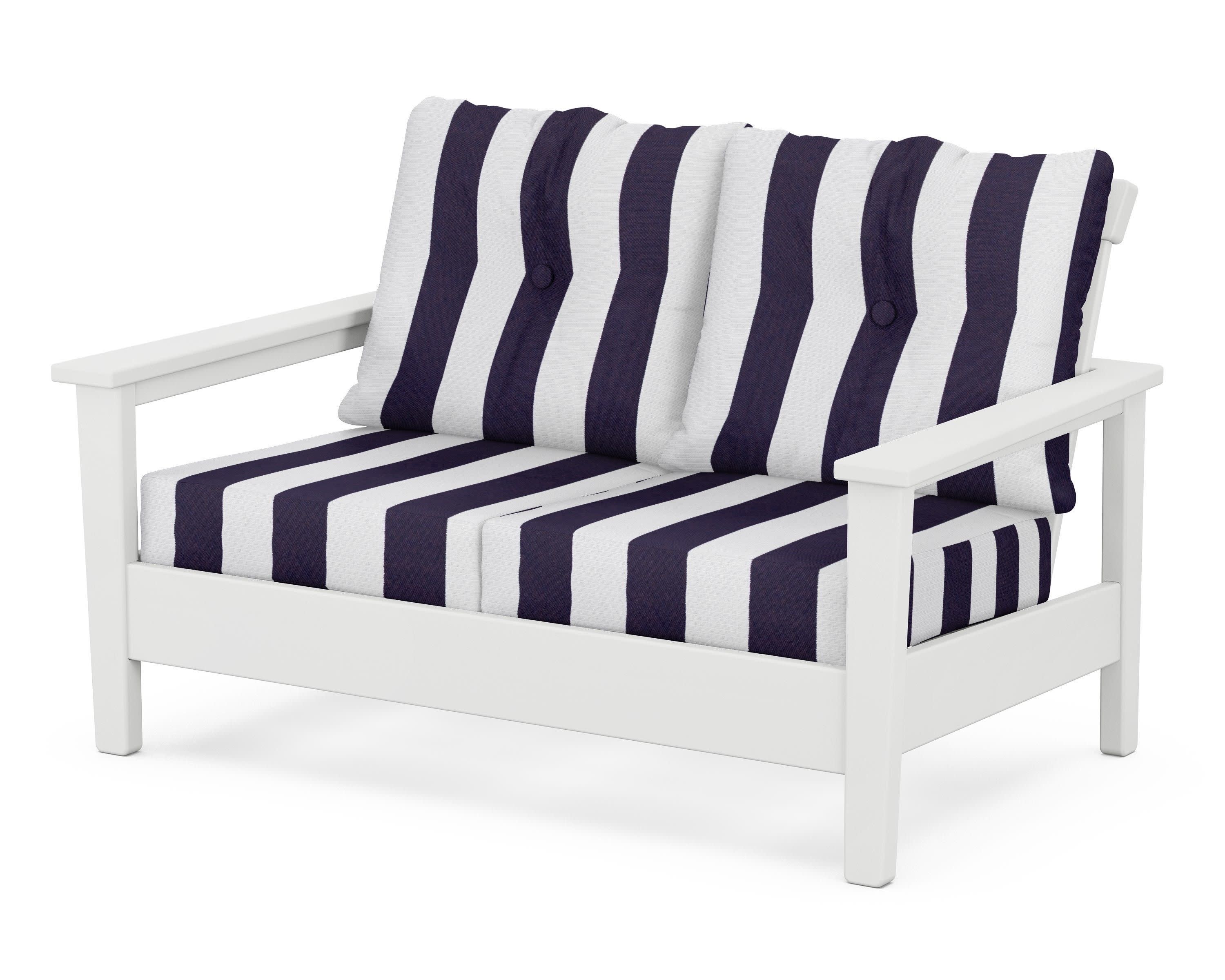Prescott Deep Seating Loveseat in White / Cabana Stripe Navy