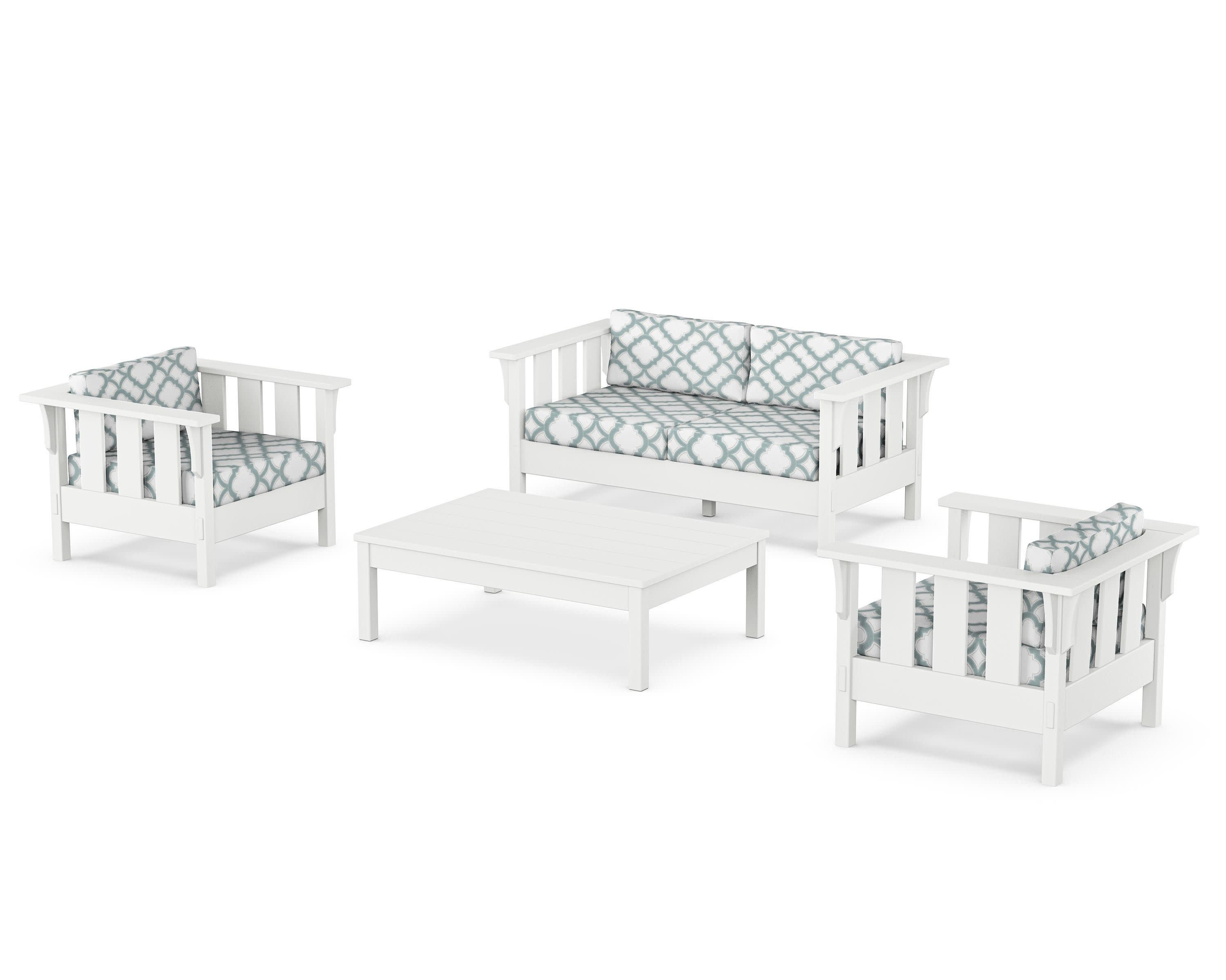 Acadia 4-Piece Deep Seating Set with Loveseat in White / Trellis Glacier Spa