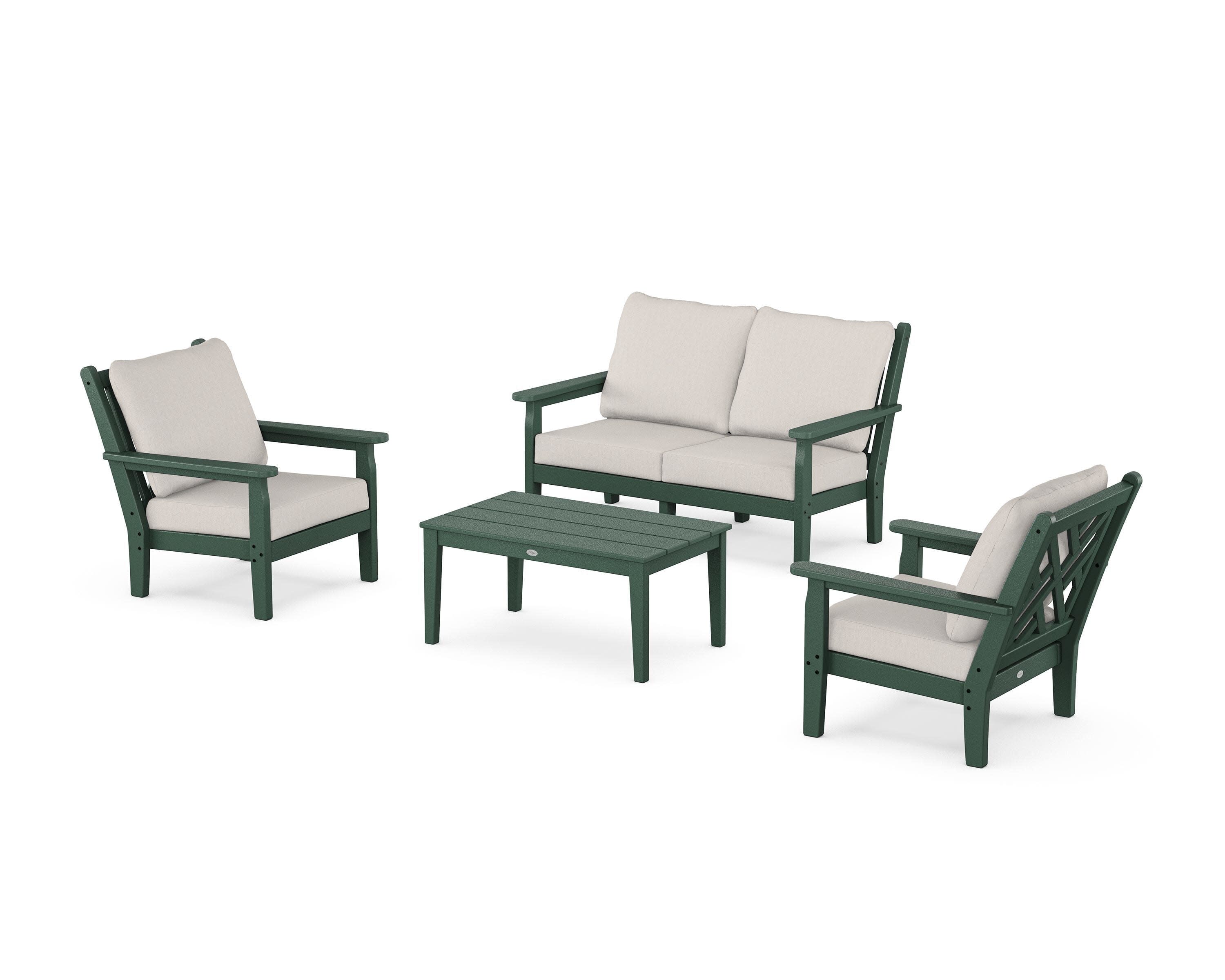 Chippendale 4-Piece Deep Seating Set with Loveseat in Green / Cast Ash