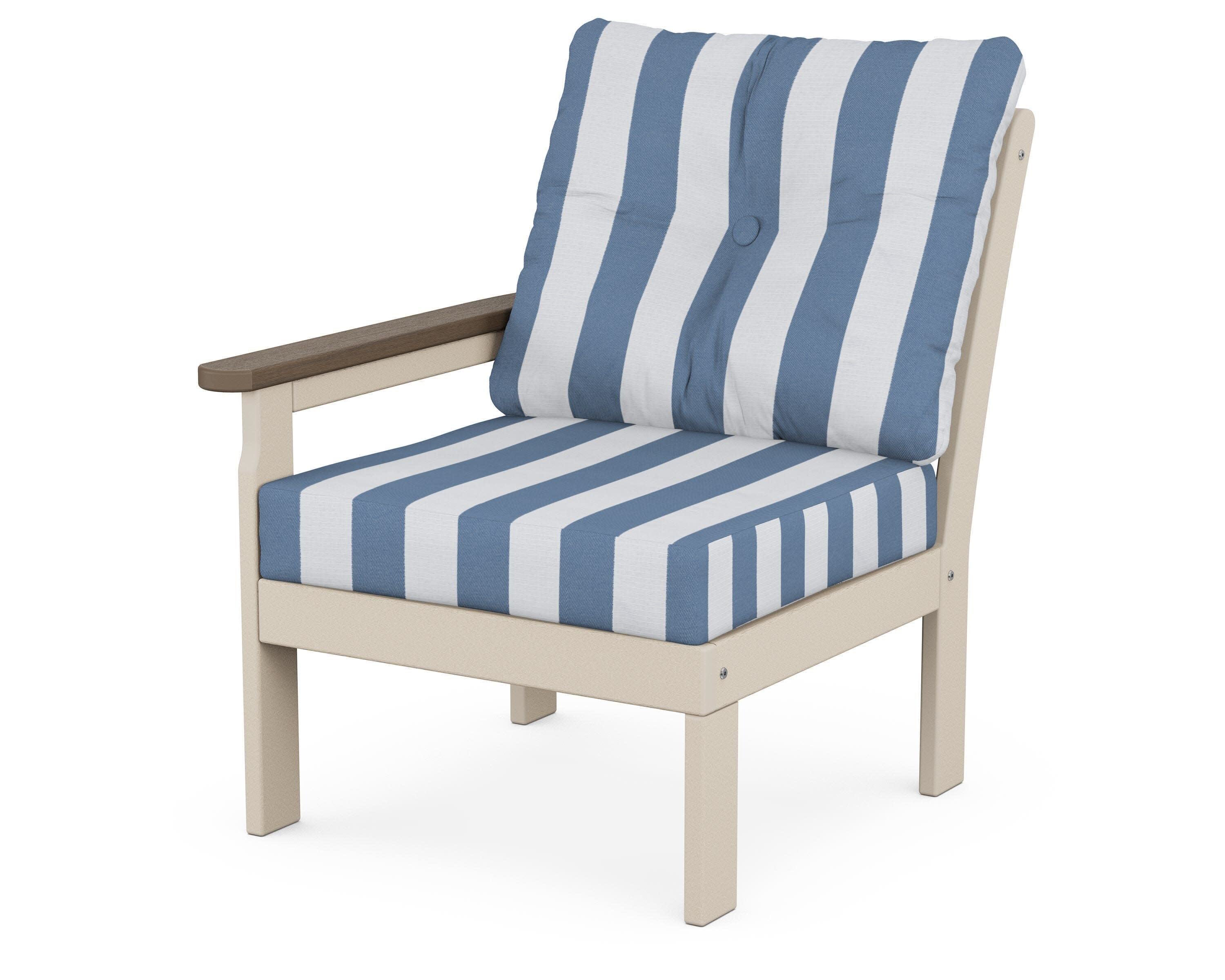 Vineyard Modular Left Arm Chair in Sand / Kona / Cabana Stripe Sky Blue