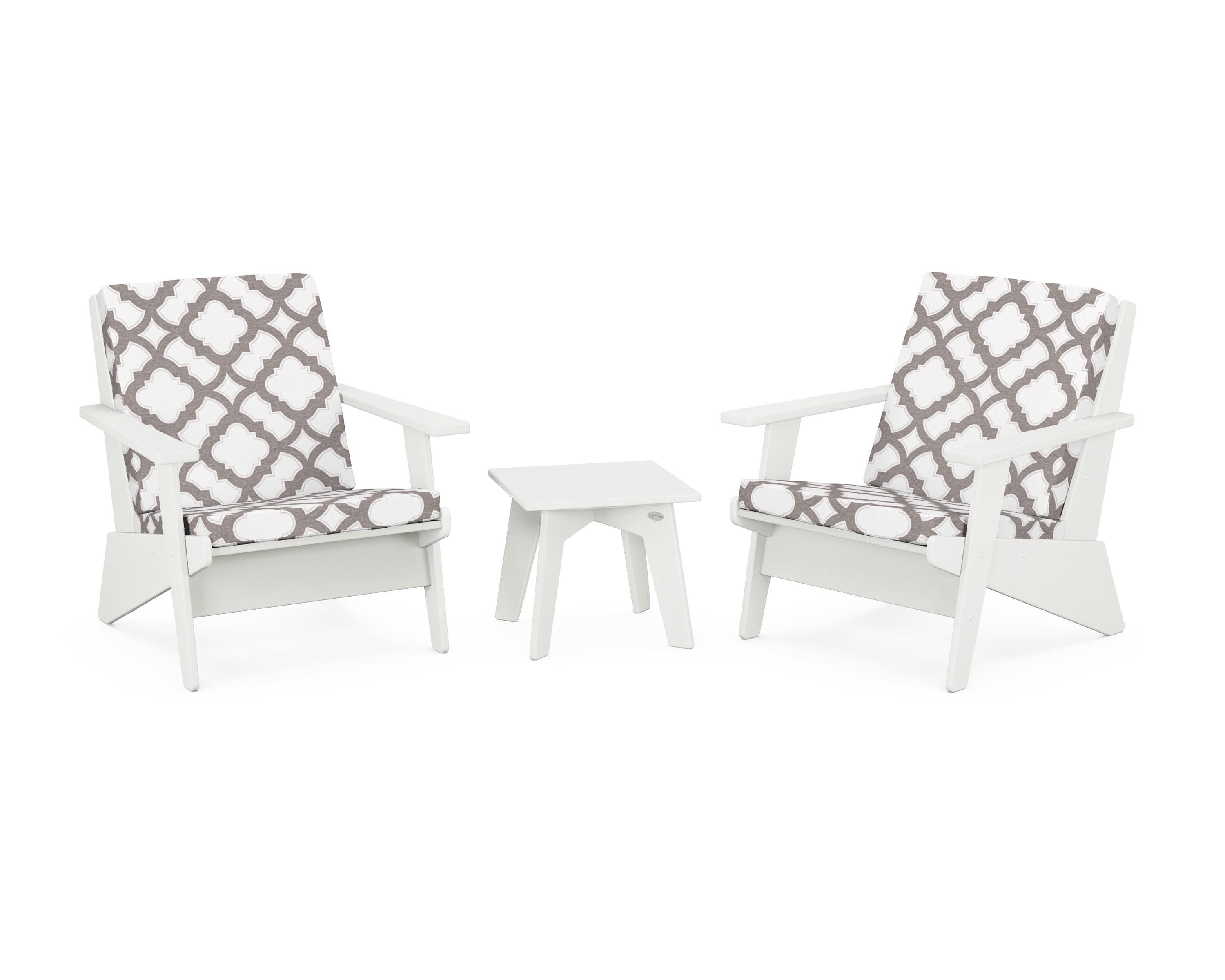 Riviera Modern Lounge 3-Piece Set in Vintage White / Trellis Grey Mist