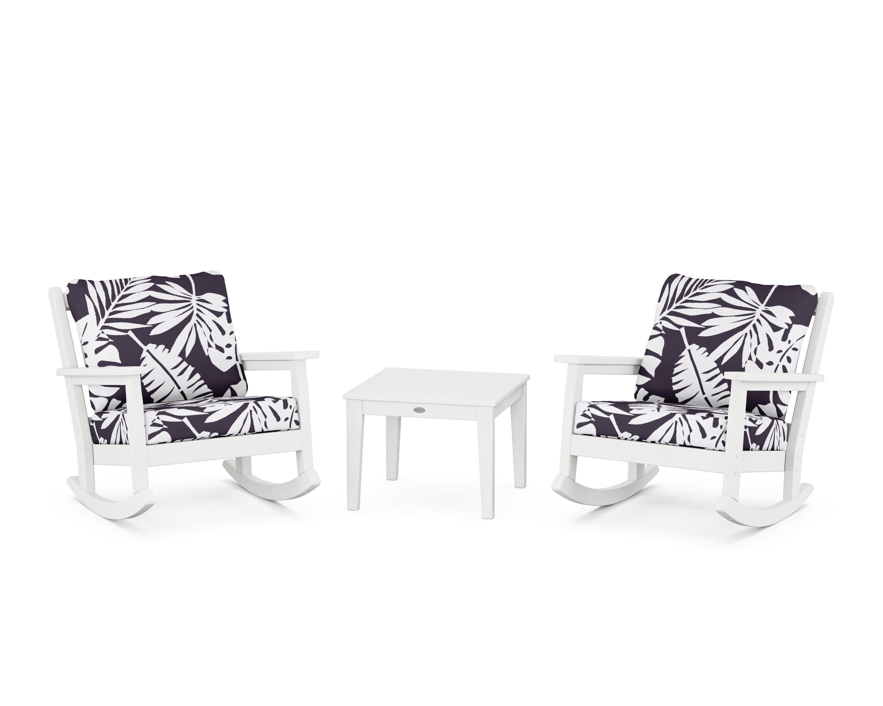 Chippendale 3-Piece Deep Seating Rocker Set in White / Leaf Navy