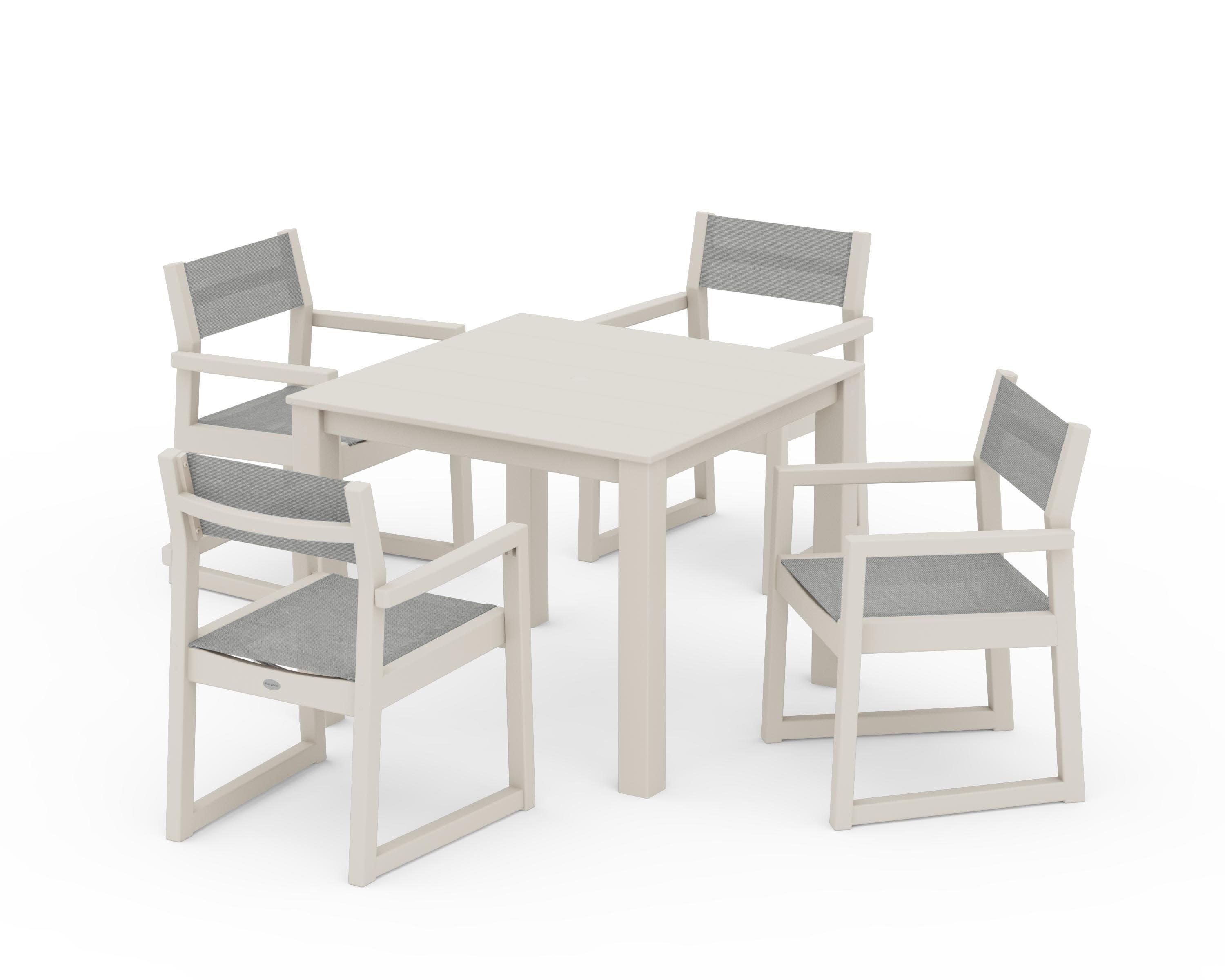 EDGE Sling Arm Chair 5-Piece Parsons Dining Set in Sand / Metallic Sling