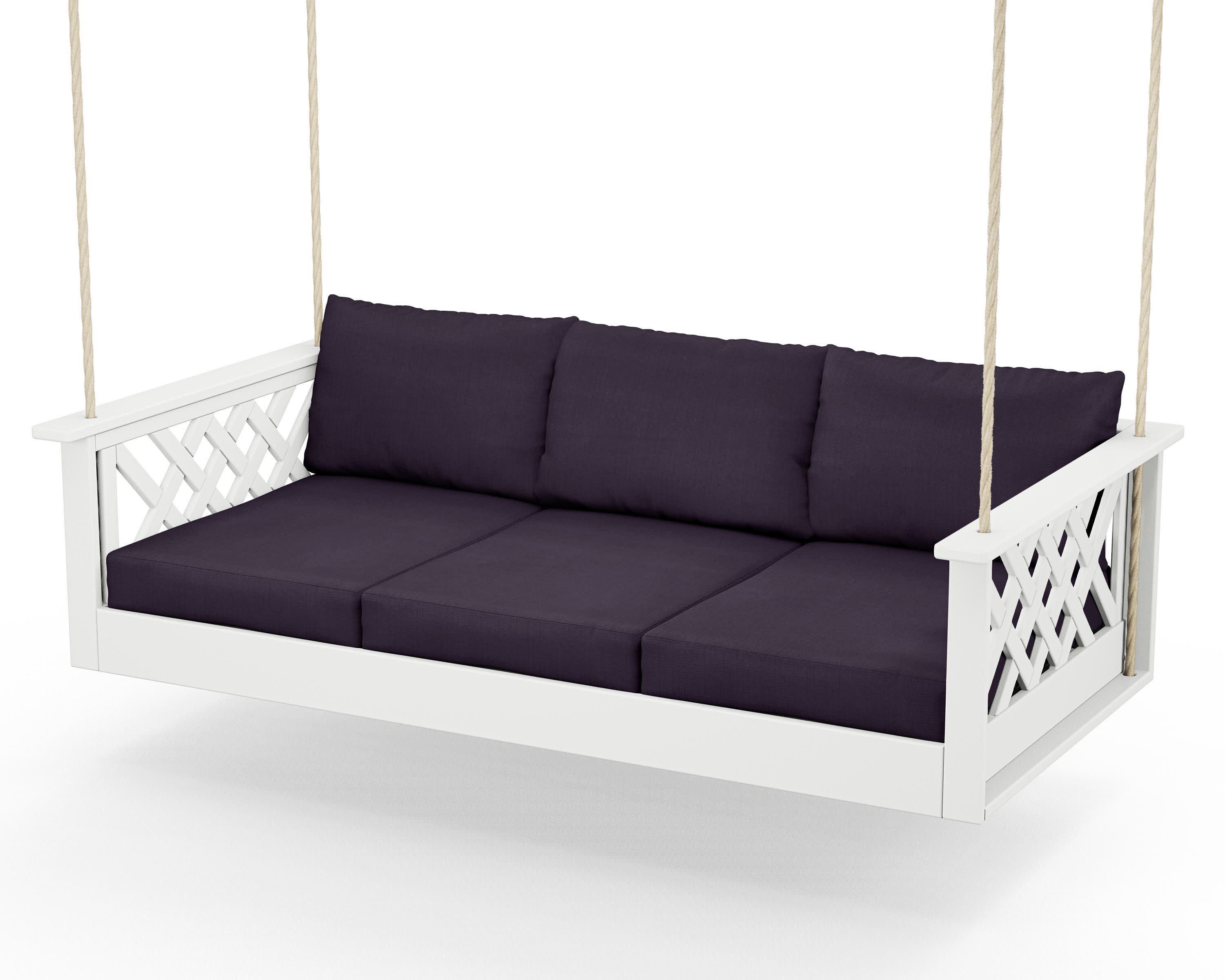 Wovendale Daybed Swing in White / Navy Linen