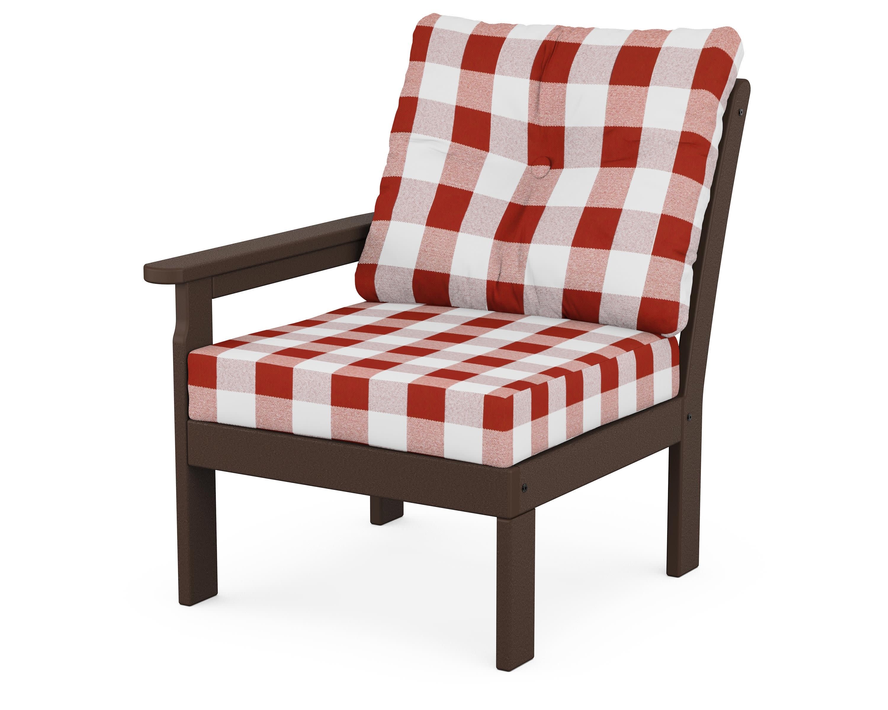 Vineyard Modular Left Arm Chair in Mahogany / Buffalo Plaid Crimson