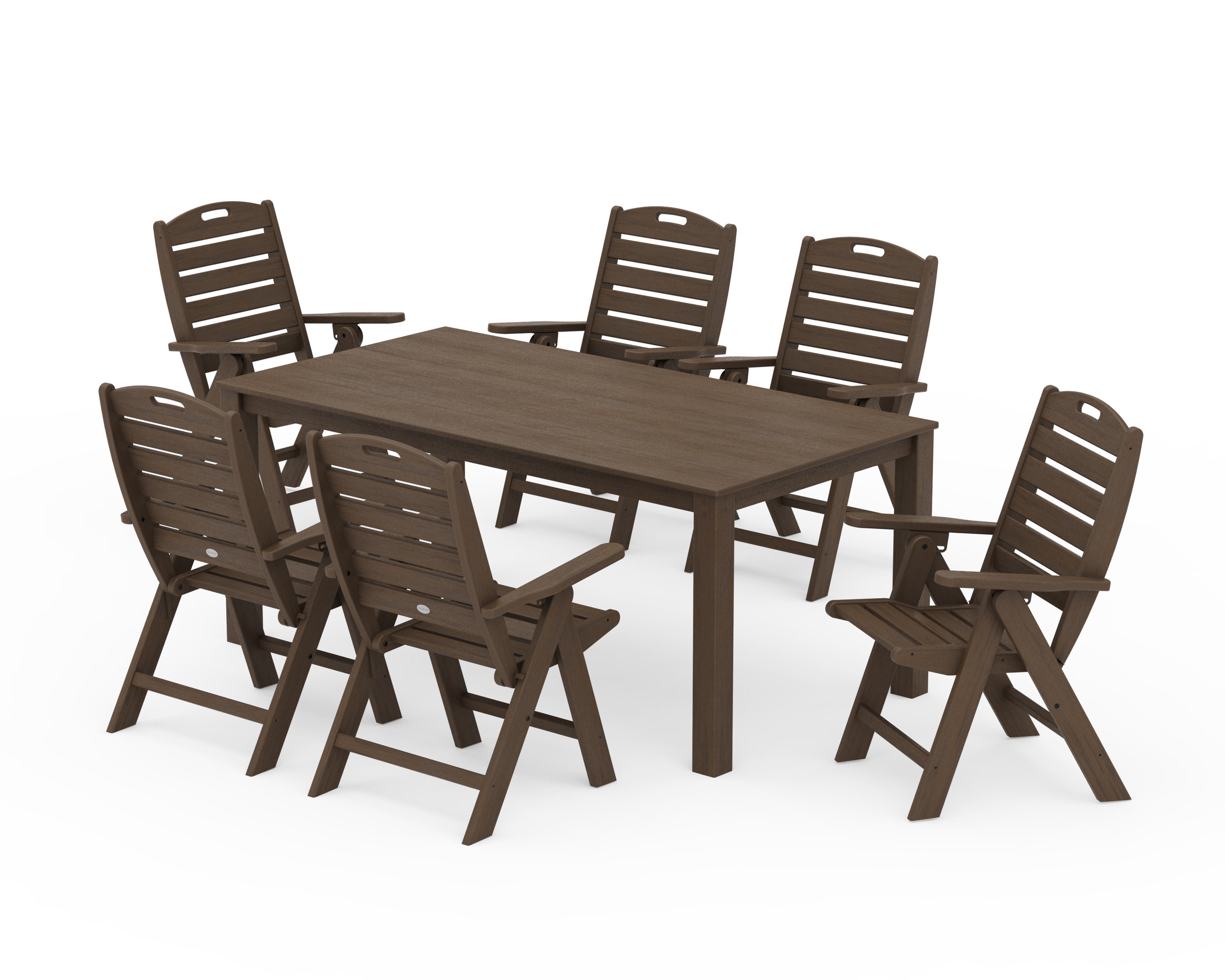 Nautical Folding Highback Chair 7-Piece Parsons Dining Set in Kona