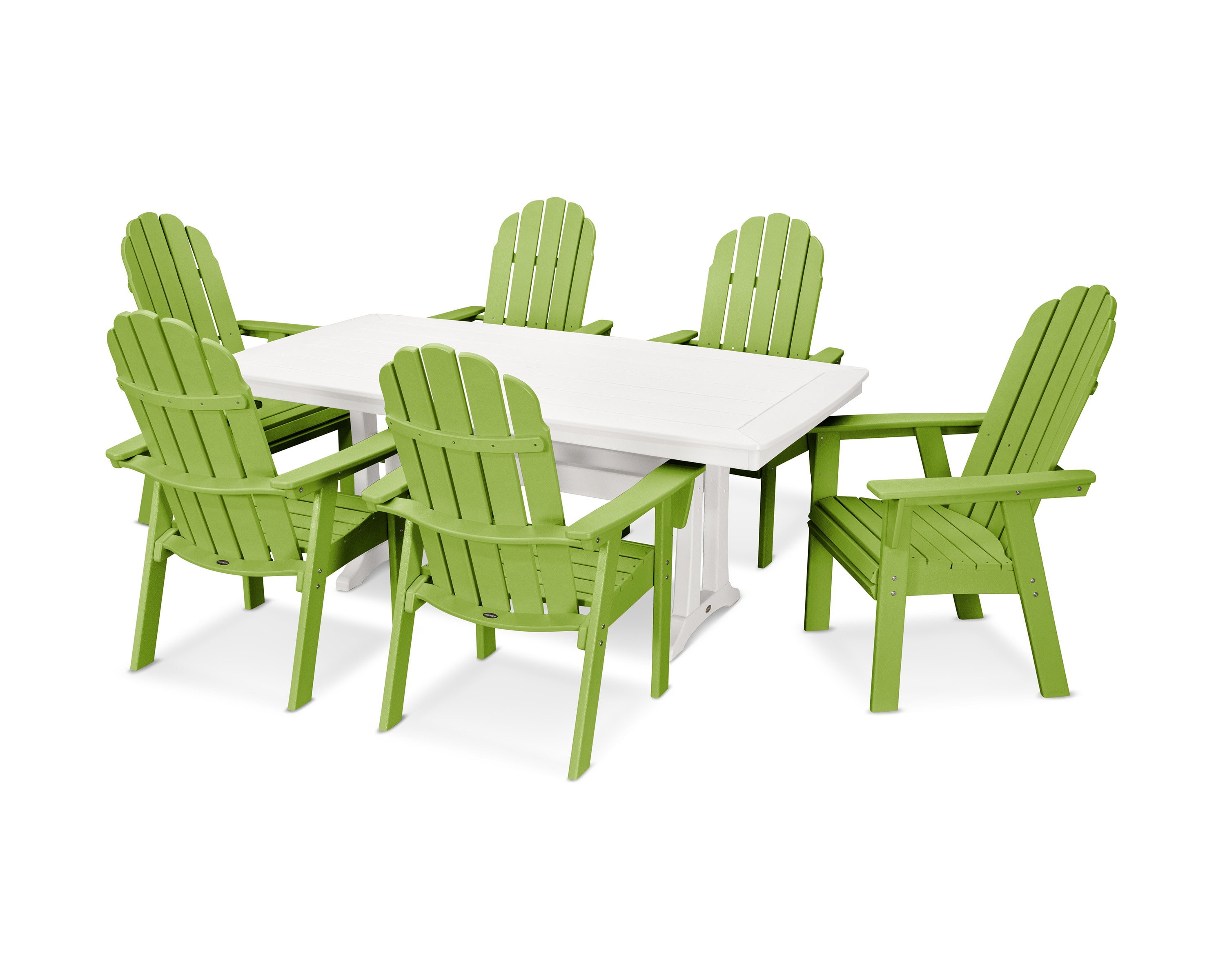 Vineyard Curveback Adirondack 7-Piece Dining Set with Trestle Legs in Lime / White