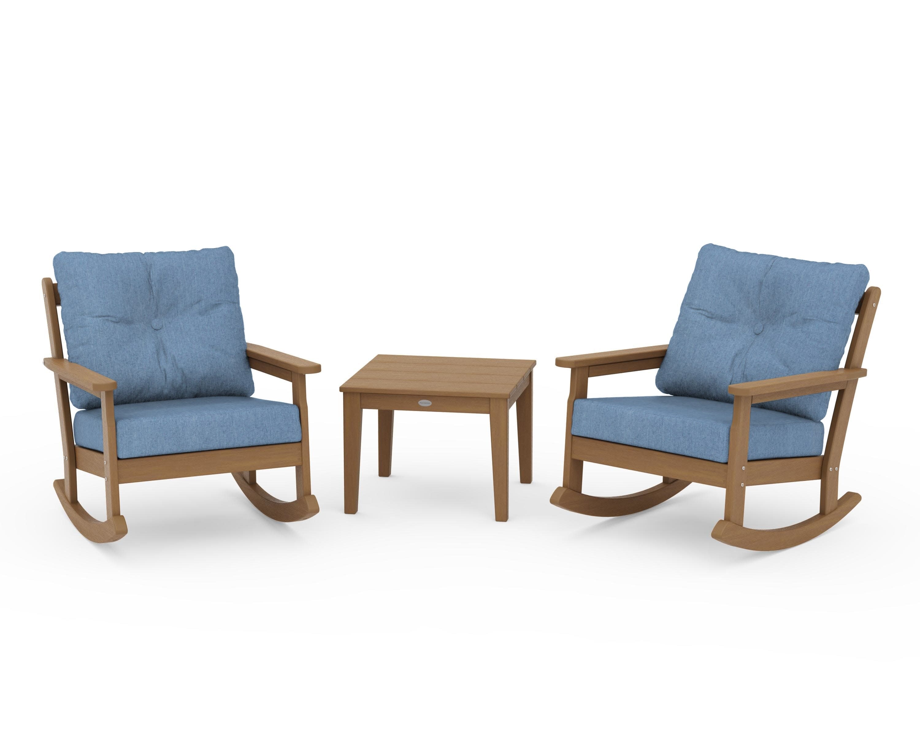 Vineyard 3-Piece Deep Seating Rocker Set in Natural / Sky Blue