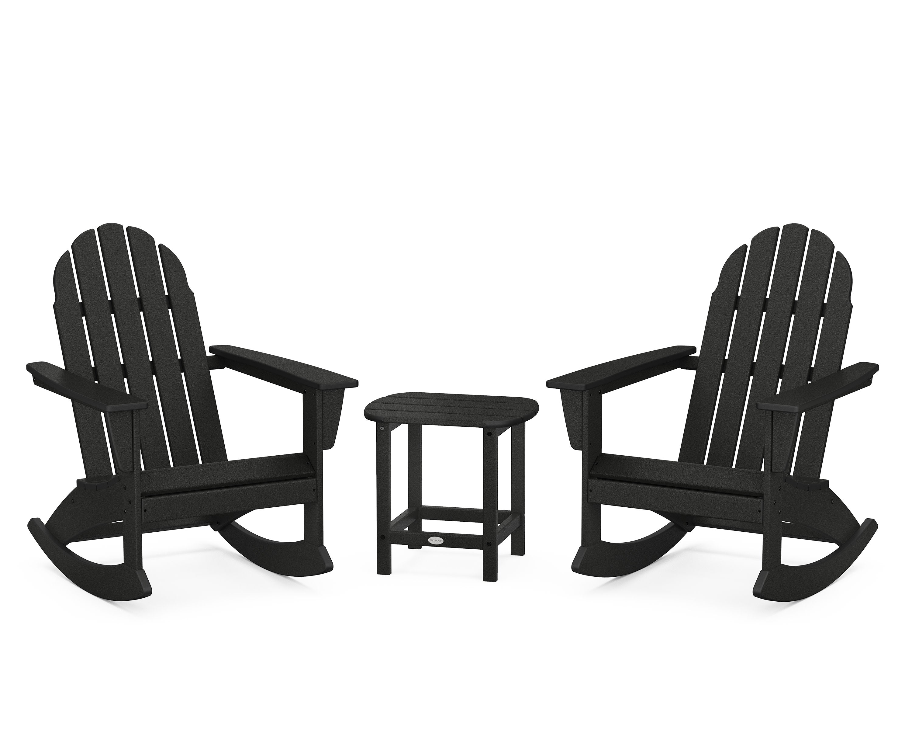 Vineyard 3-Piece Adirondack Rocking Chair Set with South Beach 18" Side Table in Black
