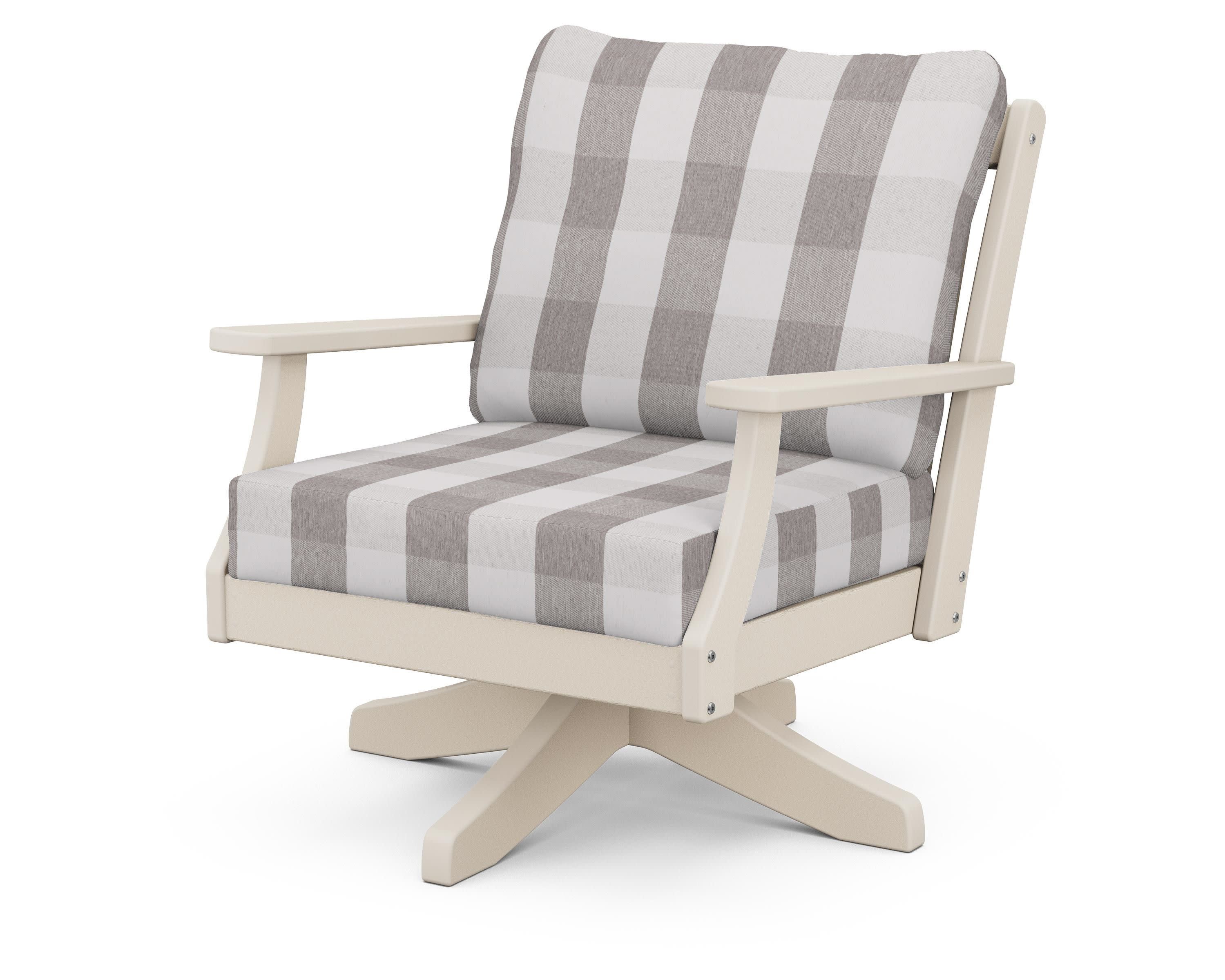 Braxton Deep Seating Swivel Chair in Sand / Buffalo Plaid Grey Mist
