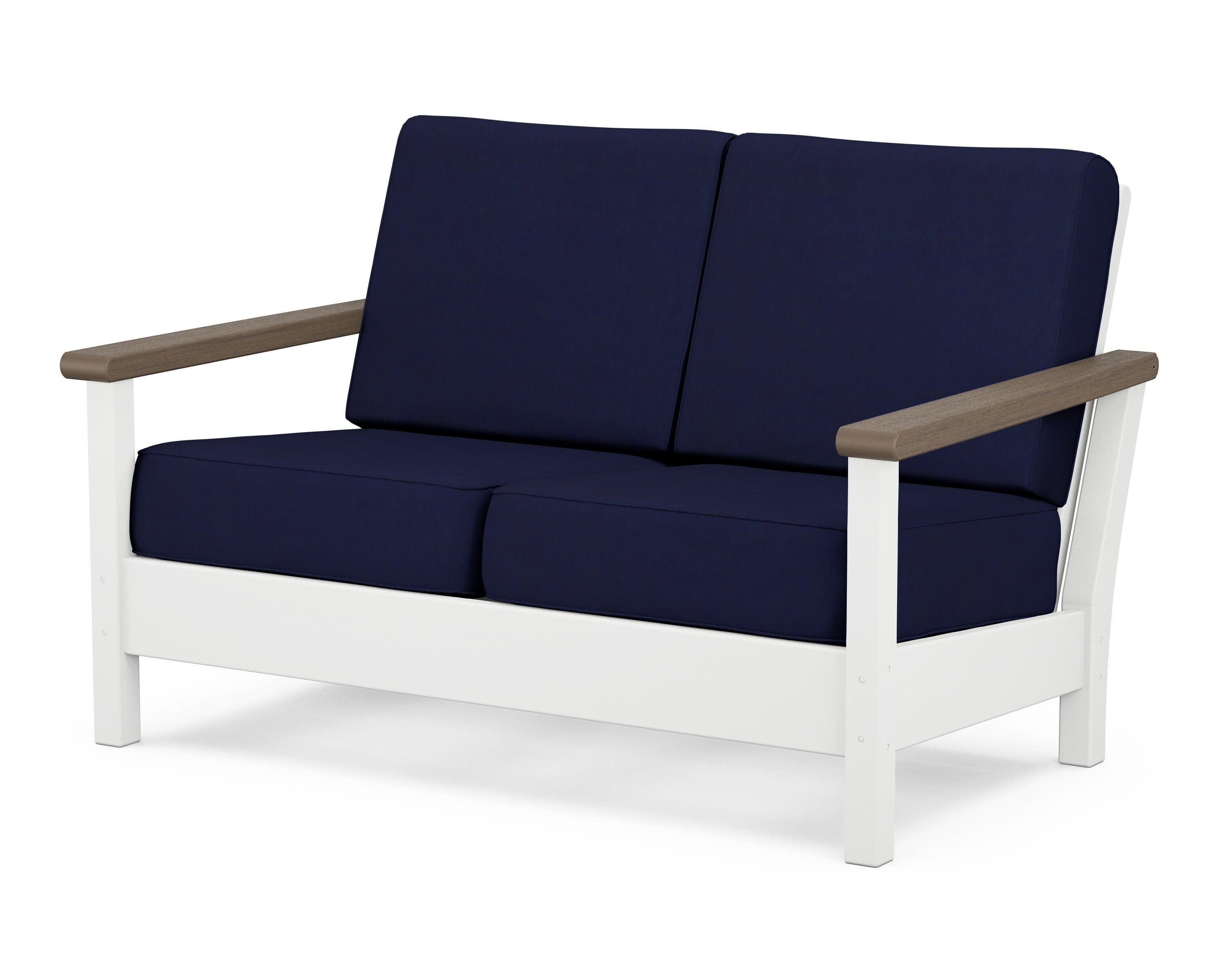 Harbour Deep Seating Loveseat in White / Kona / Navy