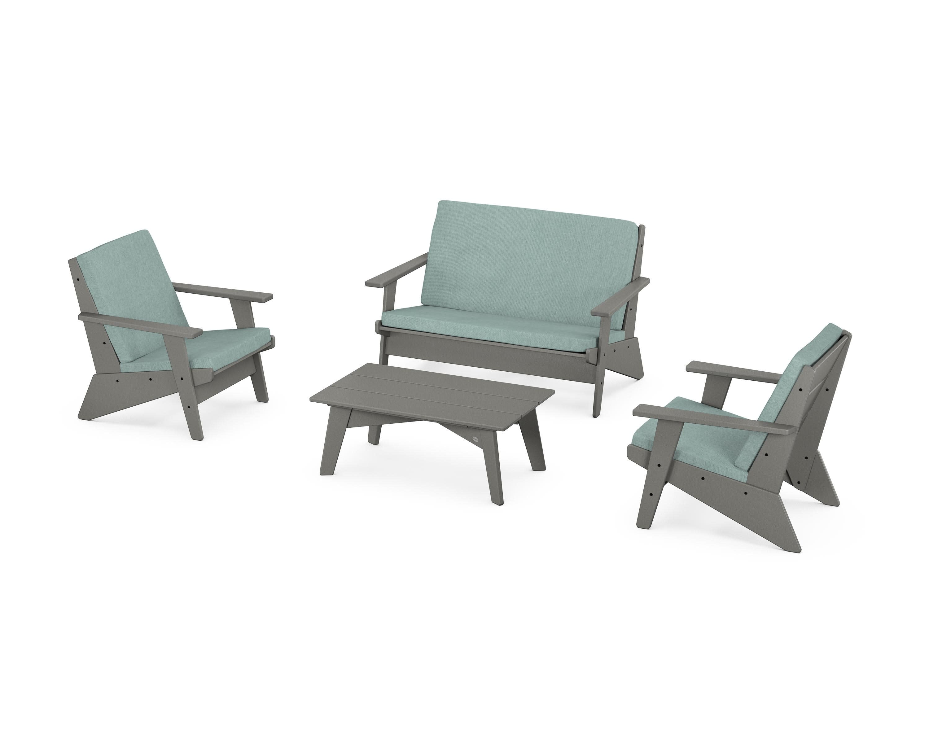 Riviera Modern Lounge 4-Piece Set in Slate Grey / Glacier Spa
