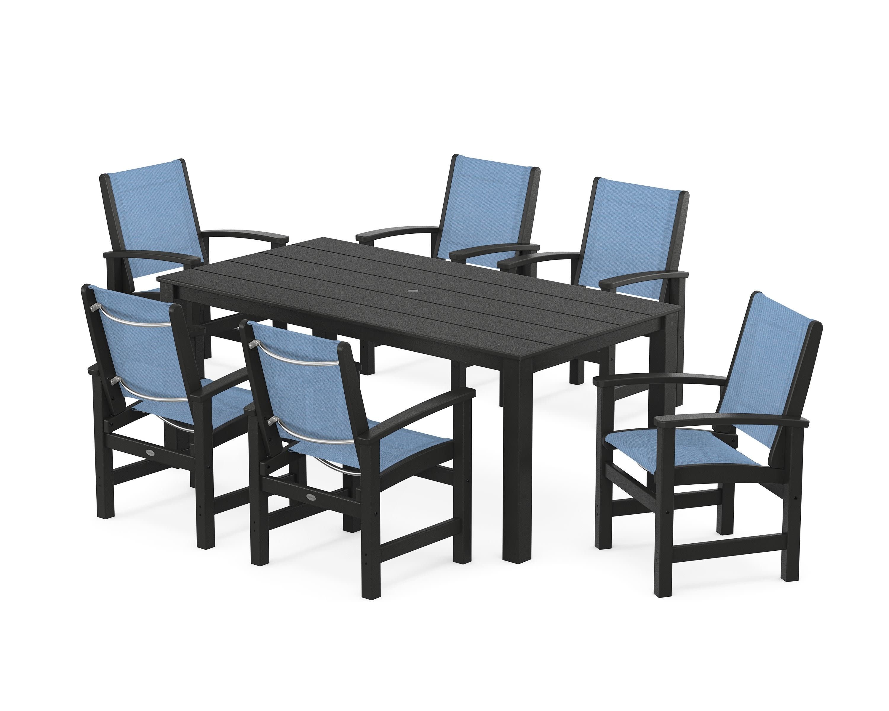 Coastal 7-Piece Parsons Dining Set in Black / Poolside Sling