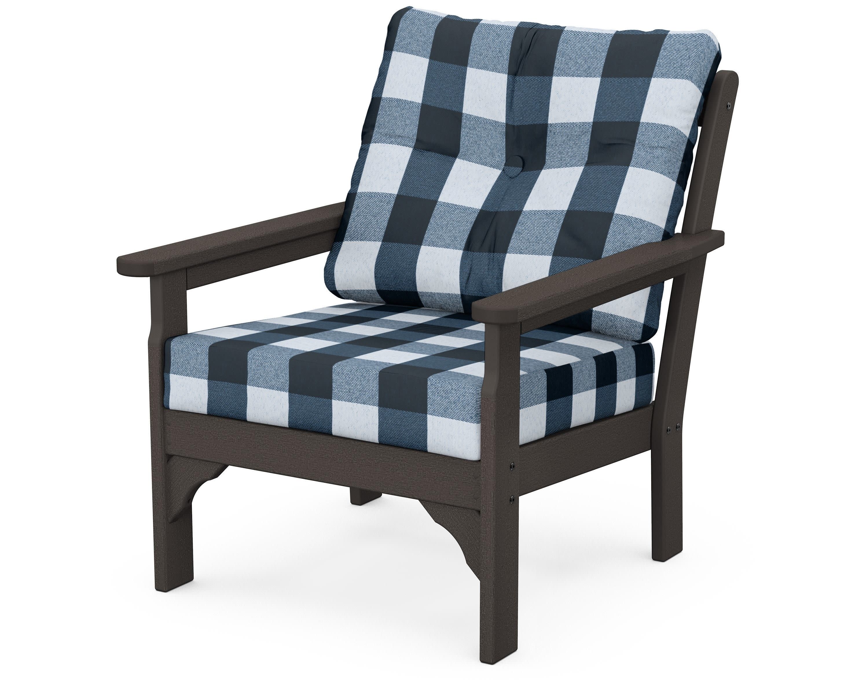 Vineyard Deep Seating Chair in Vintage Coffee / Buffalo Plaid Marine Indigo