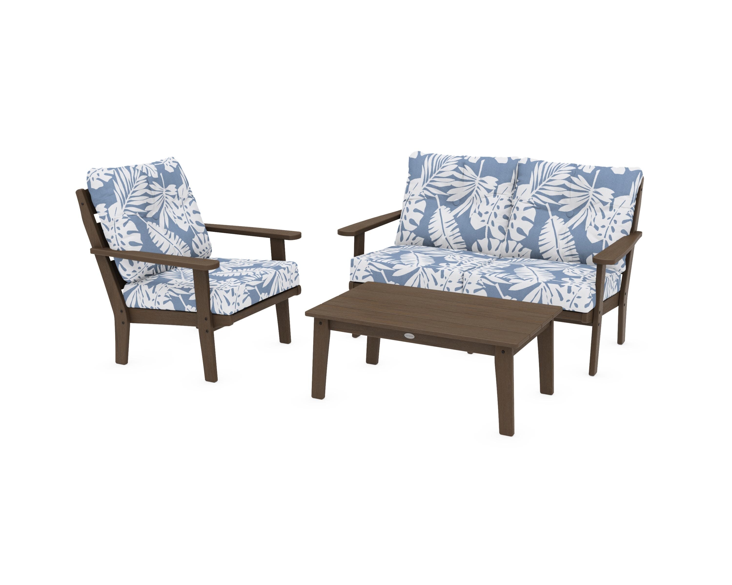 Lakeside 3-Piece Deep Seating Set in Kona / Leaf Sky Blue