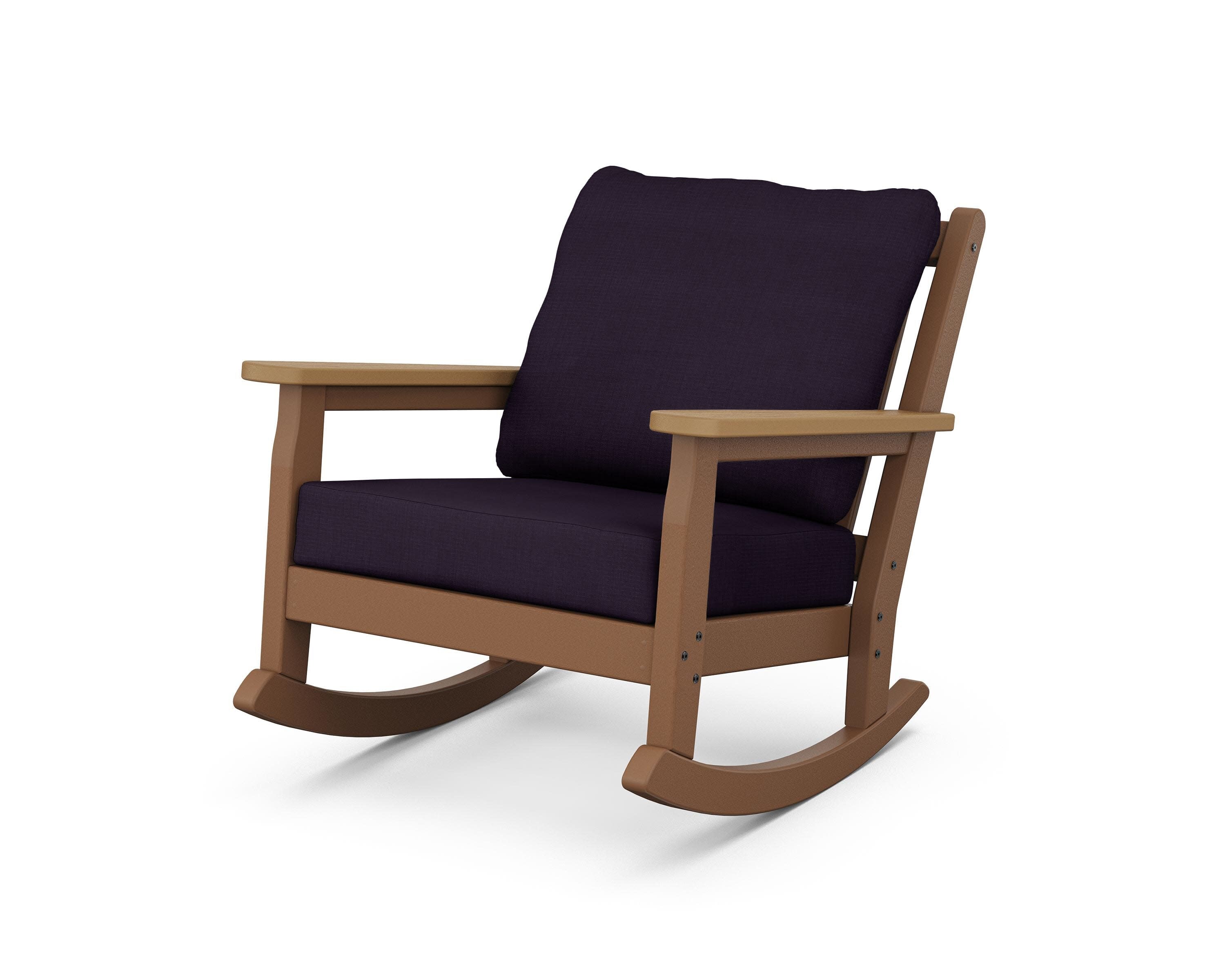 Chippendale Deep Seating Rocking Chair in Teak / Natural / Navy Linen