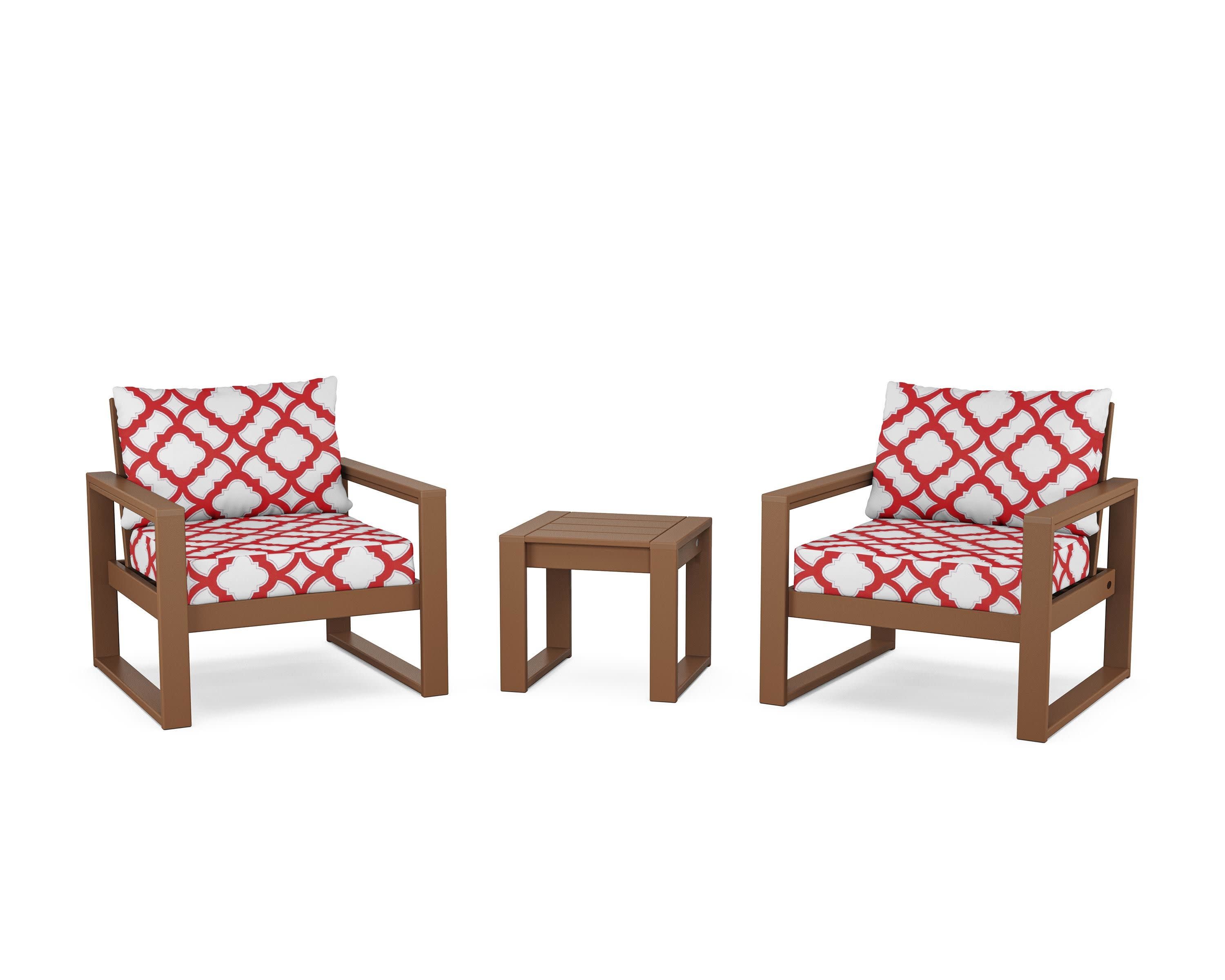 EDGE Sectional 3-Piece Deep Seating Set in Teak / Trellis Crimson