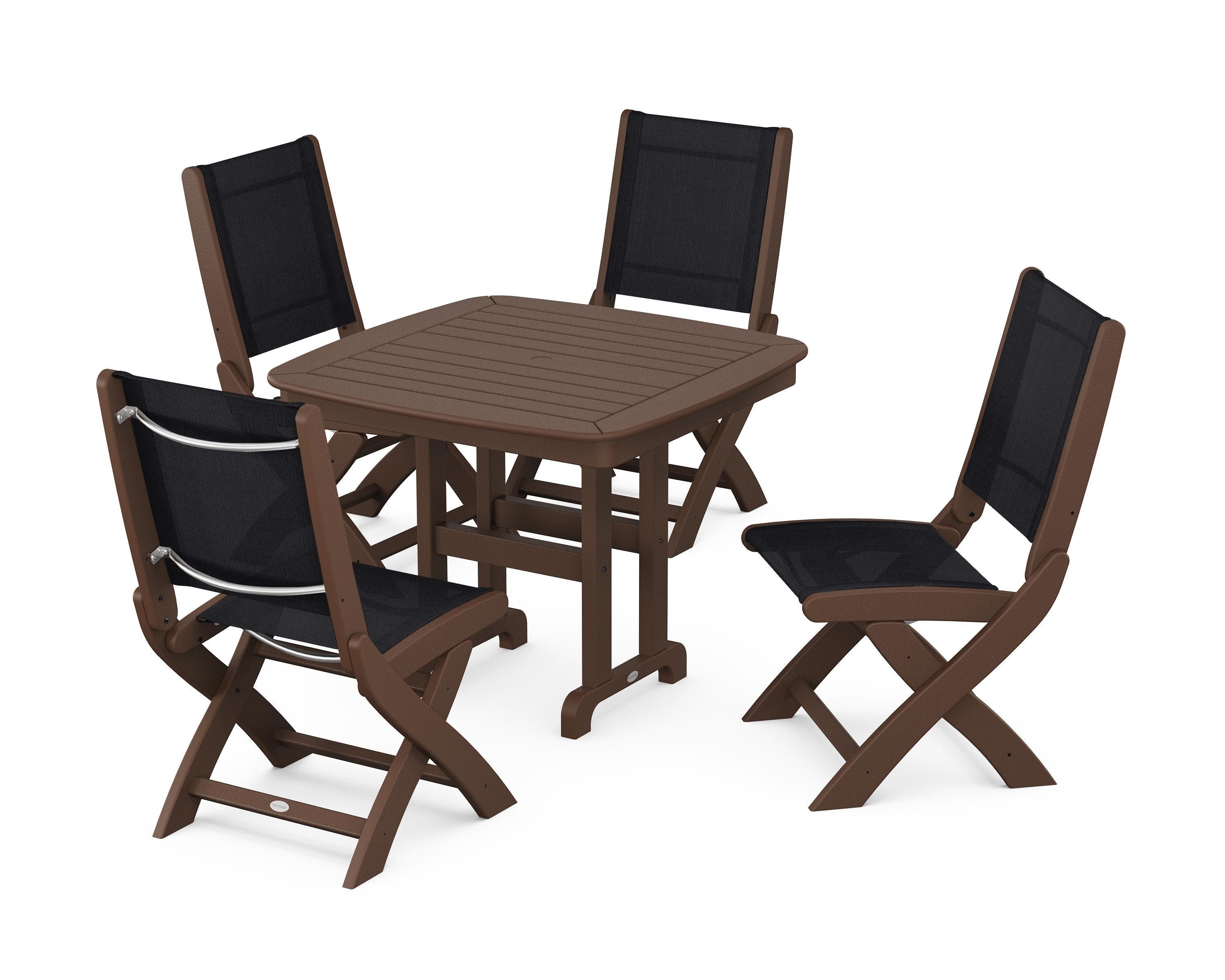 Coastal Folding Side Chair 5-Piece Dining Set in Mahogany / Black Sling