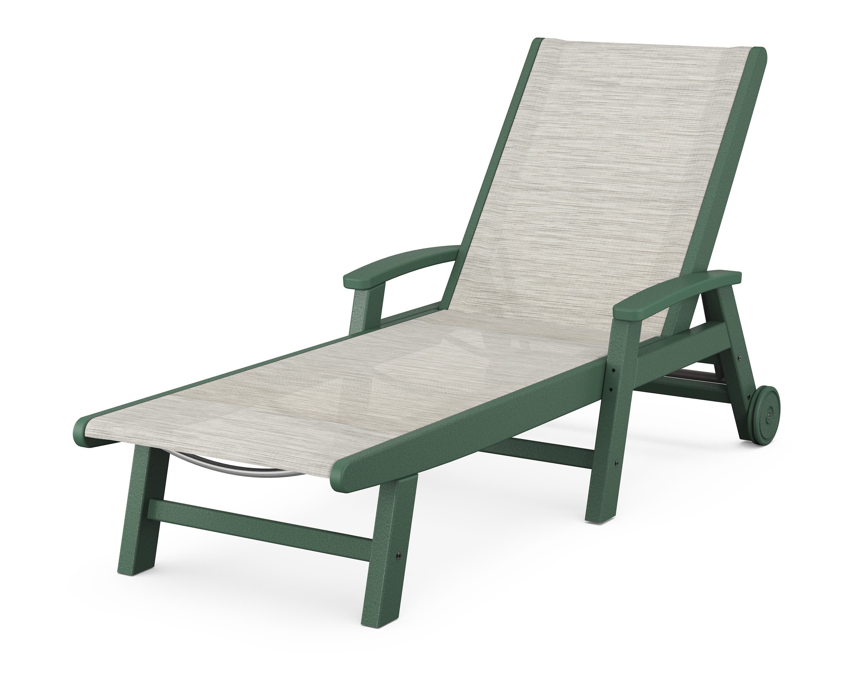 Coastal Chaise with Wheels in Green / Birch Sling