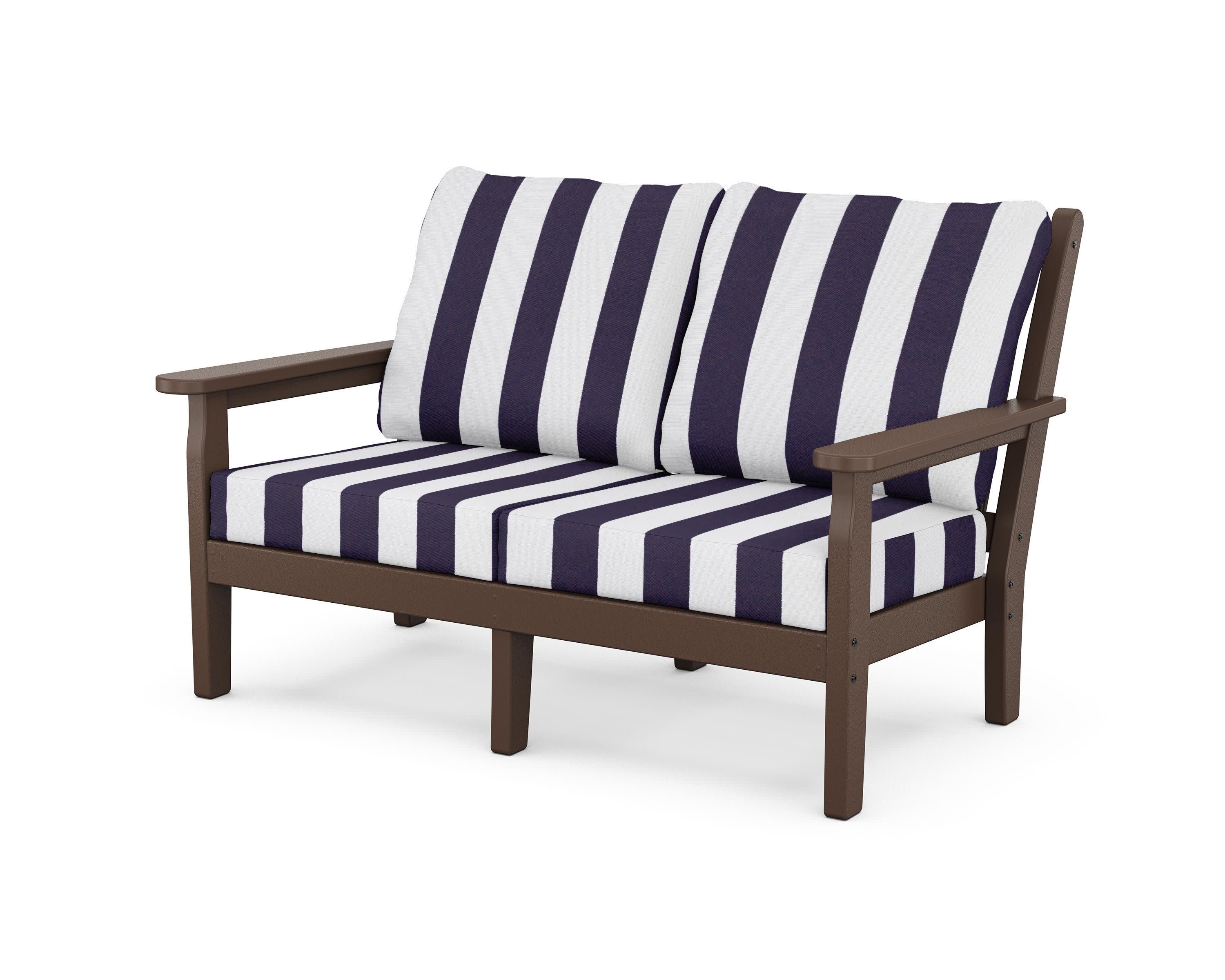 Chippendale Deep Seating Loveseat in Mahogany / Cabana Stripe Navy