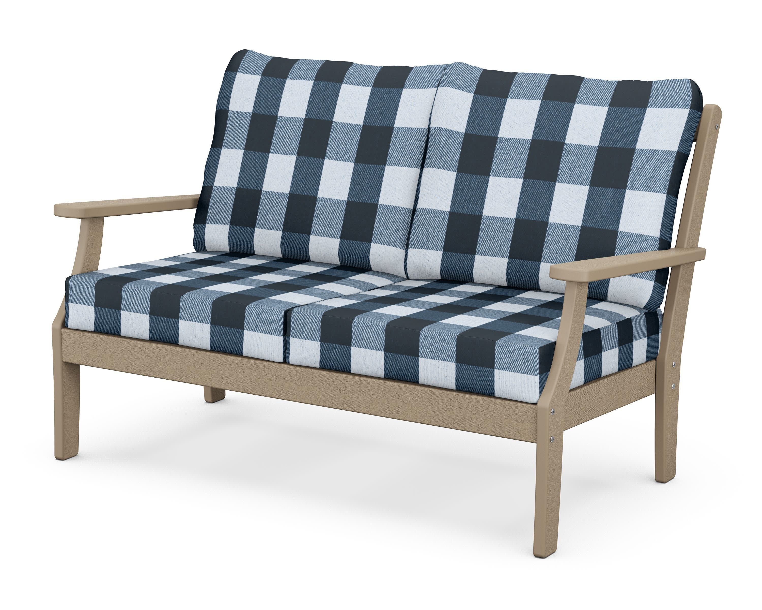 Braxton Deep Seating Loveseat in Vintage Sahara / Buffalo Plaid Marine Indigo