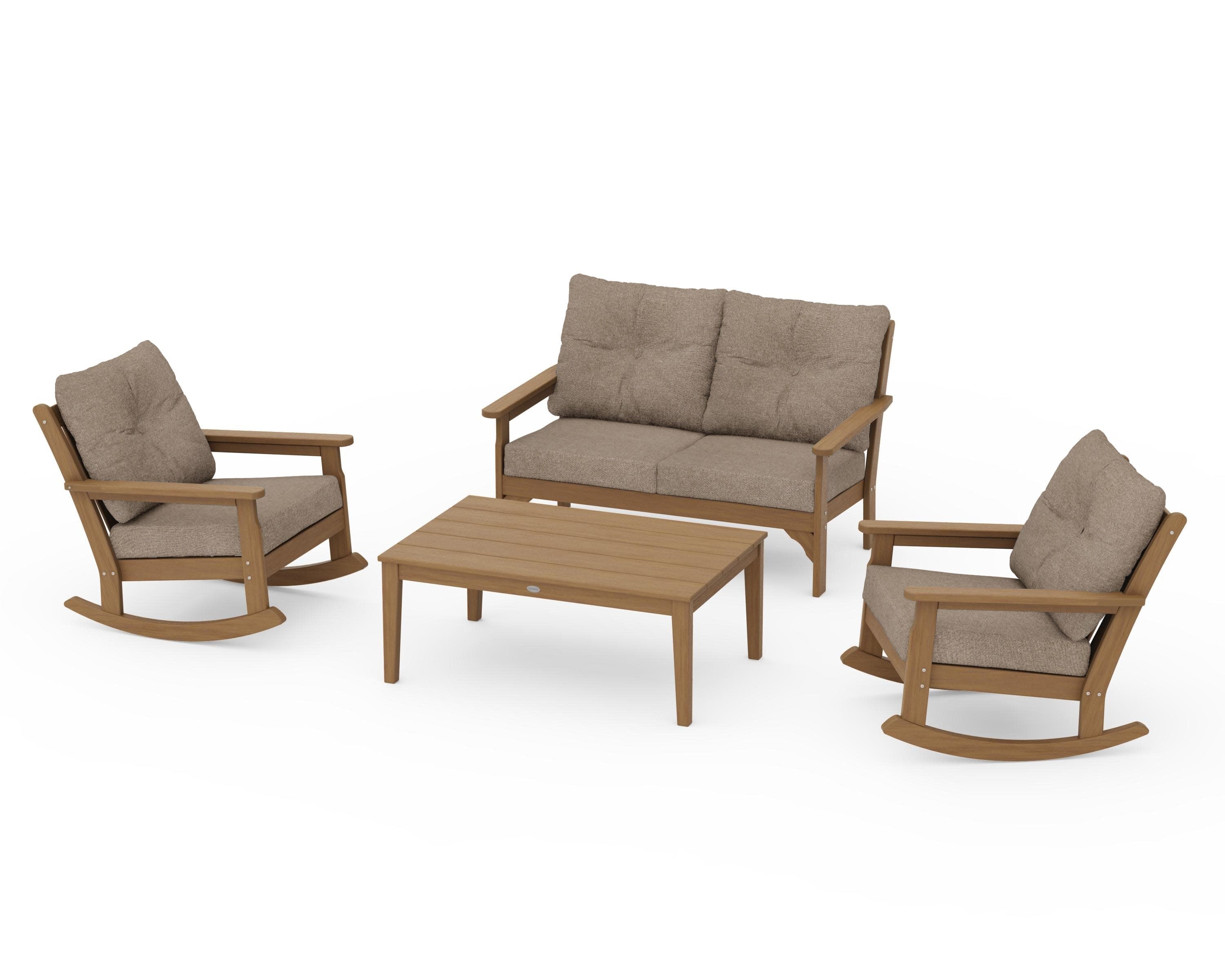 Vineyard 4-Piece Deep Seating Rocking Chair Set in Natural / Spiced Burlap