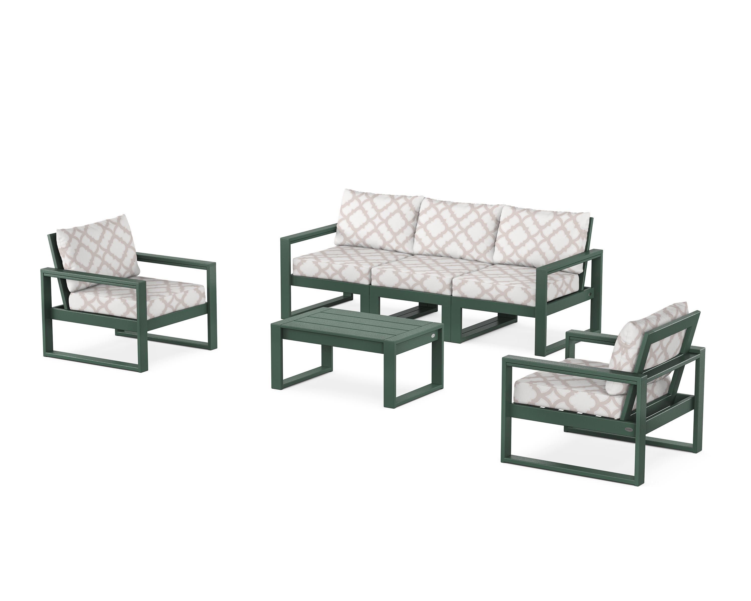 EDGE Sectional 4-Piece Deep Seating Set with Sofa in Green / Trellis Dune Burlap
